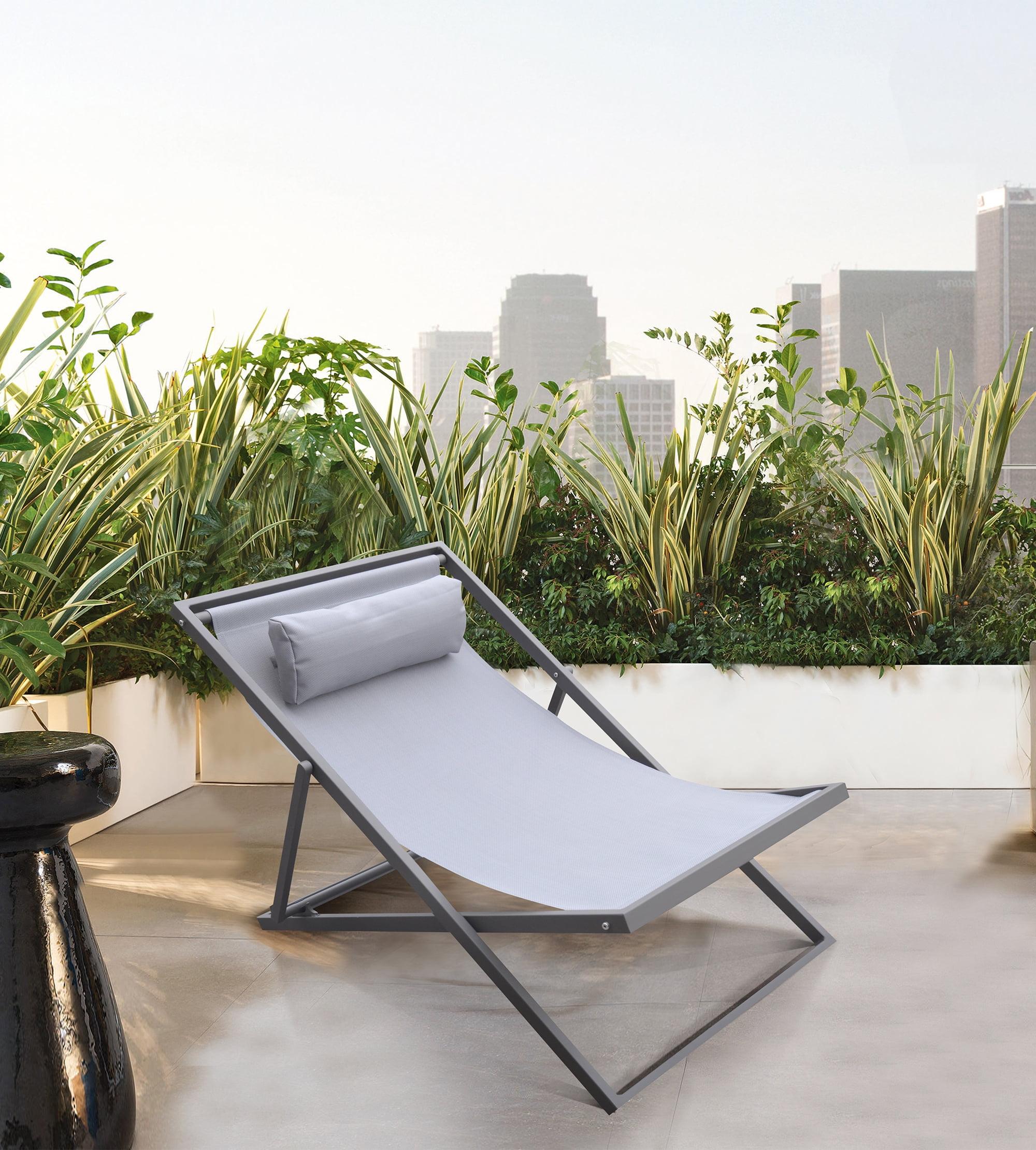 Armen Living Wave Outdoor Patio Aluminum Deck Chair, Grey