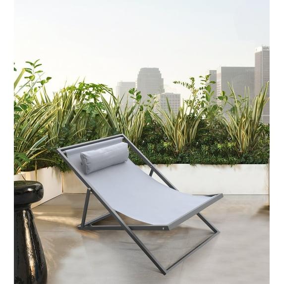 Armen Living Wave Outdoor Patio Aluminum Deck Chair, Grey