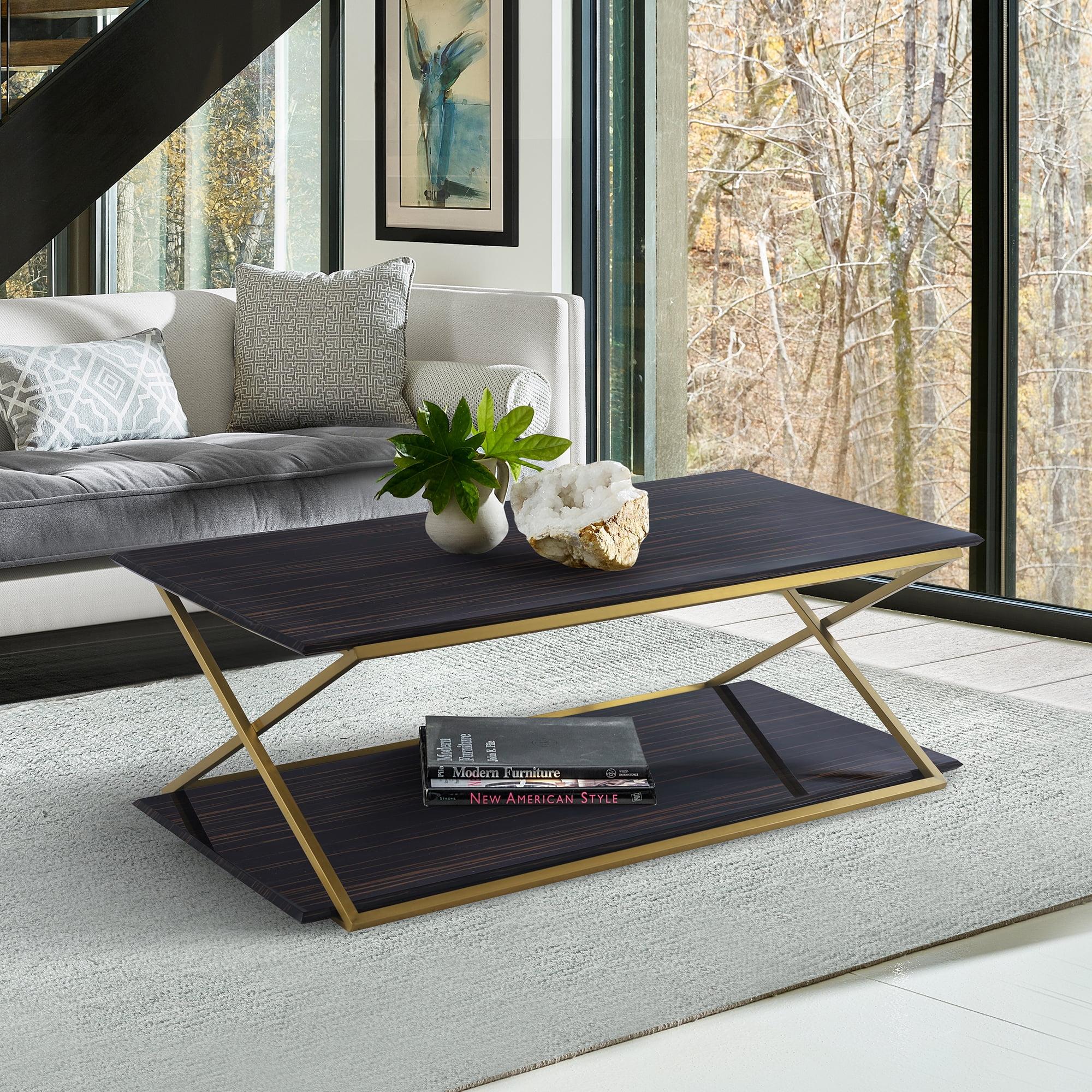 Armen Living Westlake Modern Wood & Metal Coffee Table in Dark Brown/Gold