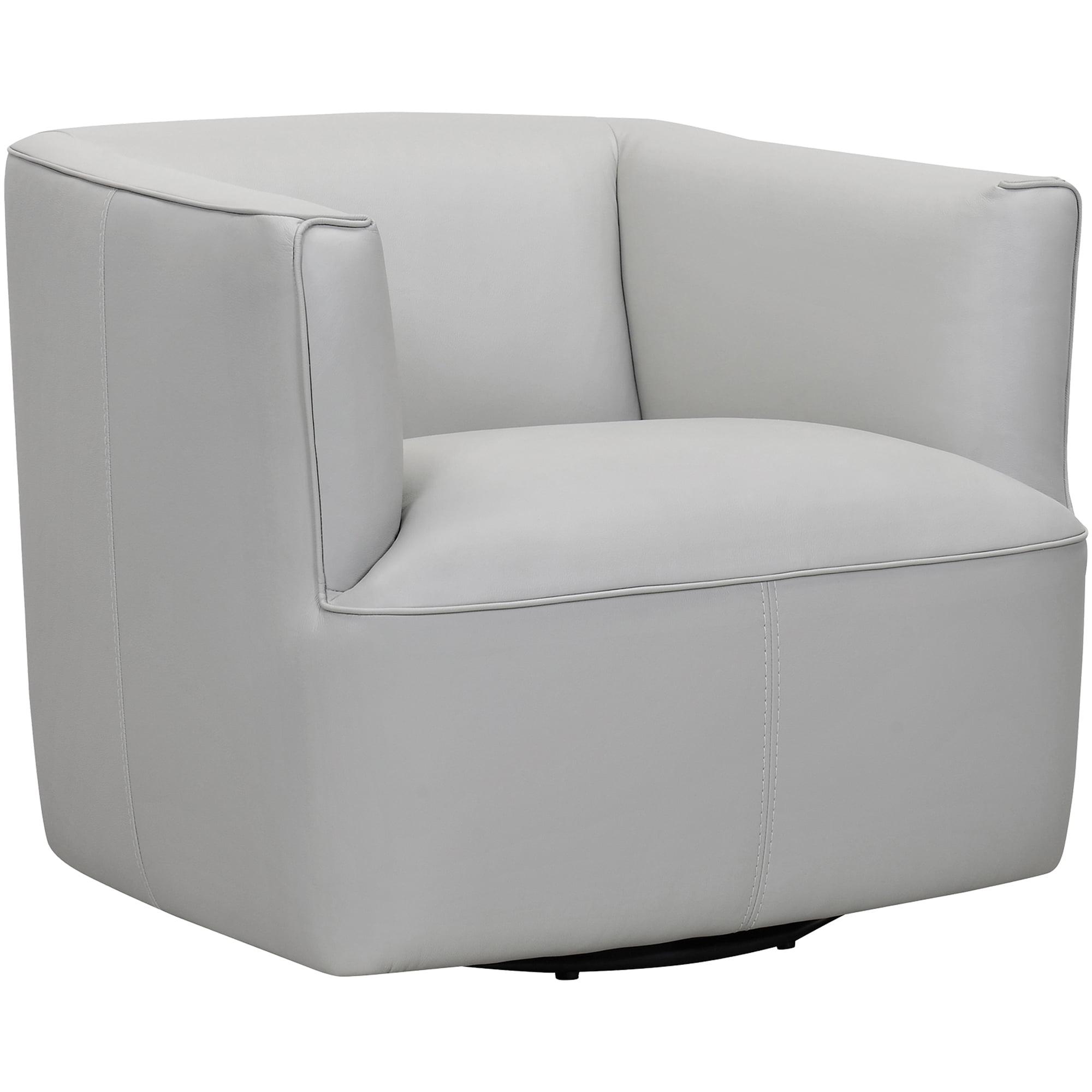 Whitney Transitional Dove Gray Genuine Leather Swivel Barrel Chair