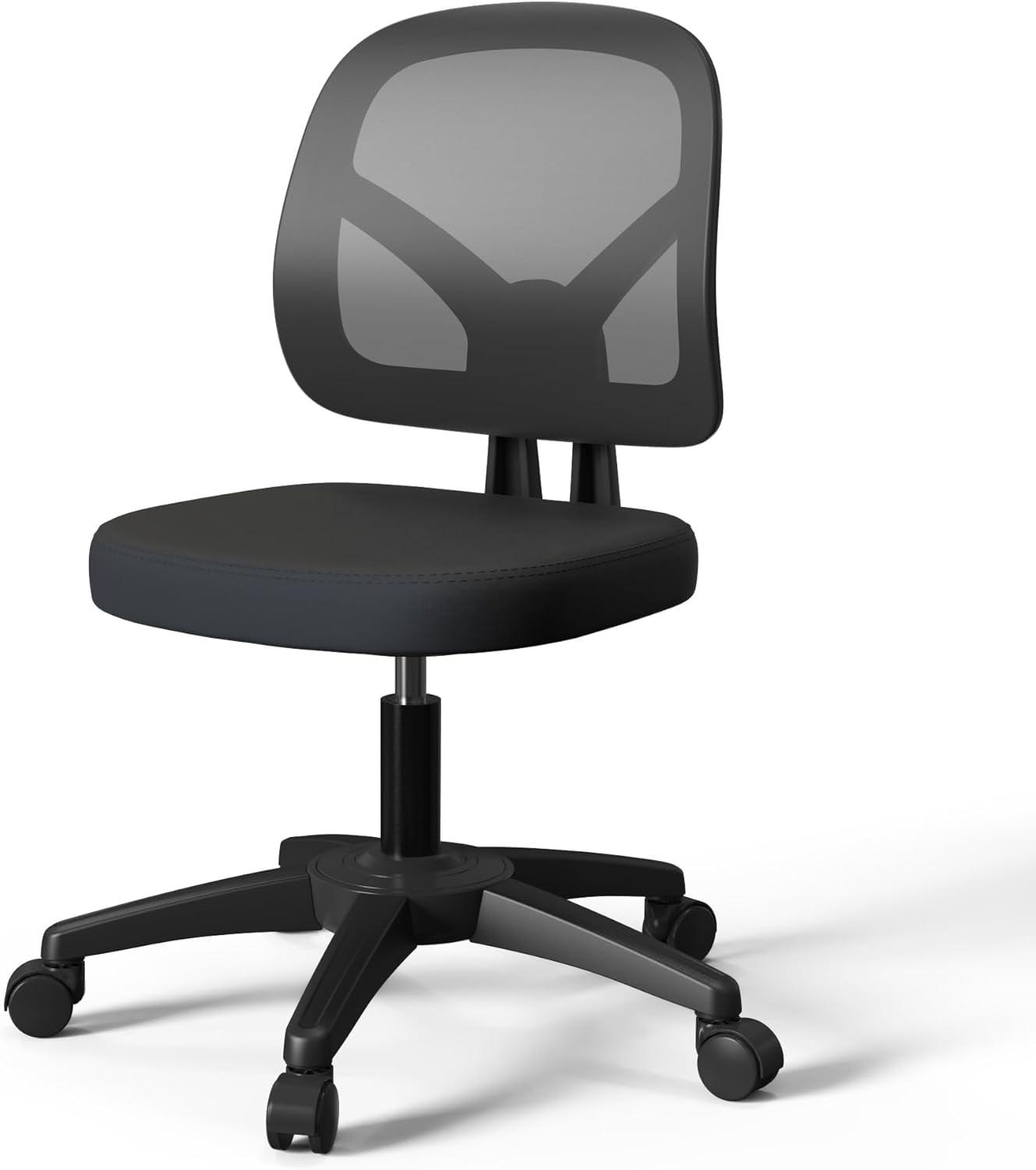 Mesh Office Chair Ergonomic Small Desk Chair No Arms Black Swivel Computer Chair with Wheels Task Chair for Small Spaces Mid Back Home Office Chair for Adults and Kids
