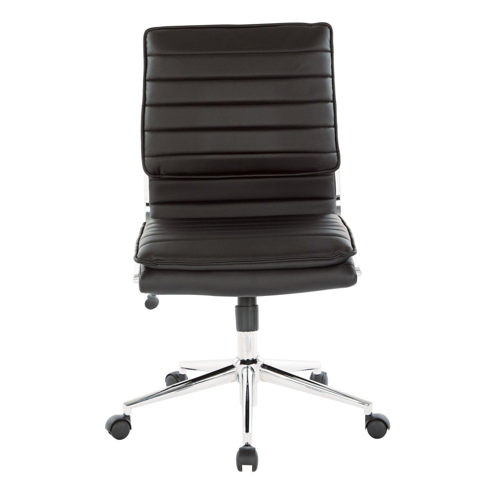 Armless Mid Back Manager's Faux Leather Chair in Black with Chrome Base