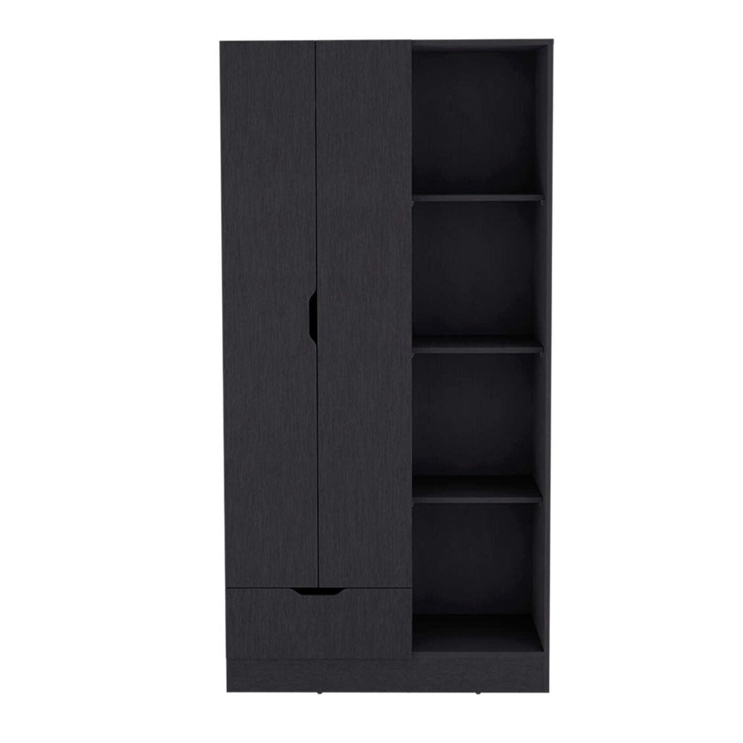 We Have Furniture Armoire Dover, 4 Shelves, Drawer and Double Door, Black Wengue Finish