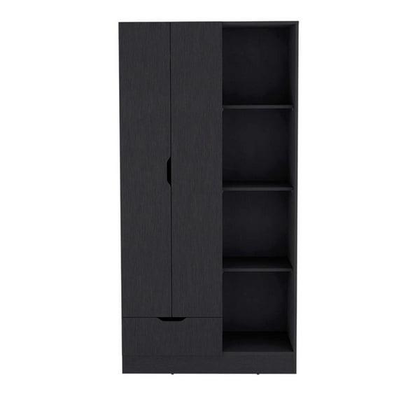 We Have Furniture Armoire Dover, 4 Shelves, Drawer and Double Door, Black Wengue Finish
