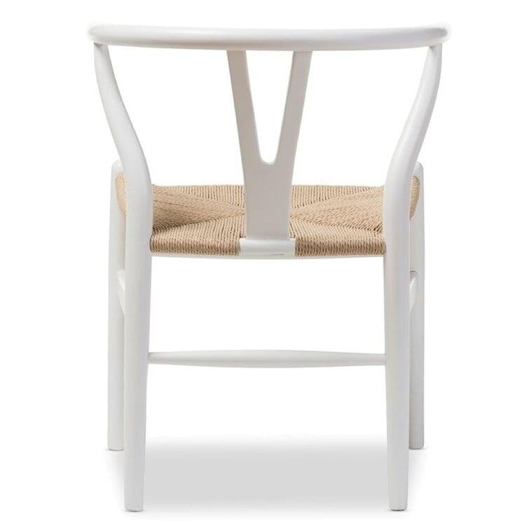 White Wood Slat Back Side Chair with Natural Woven Seat