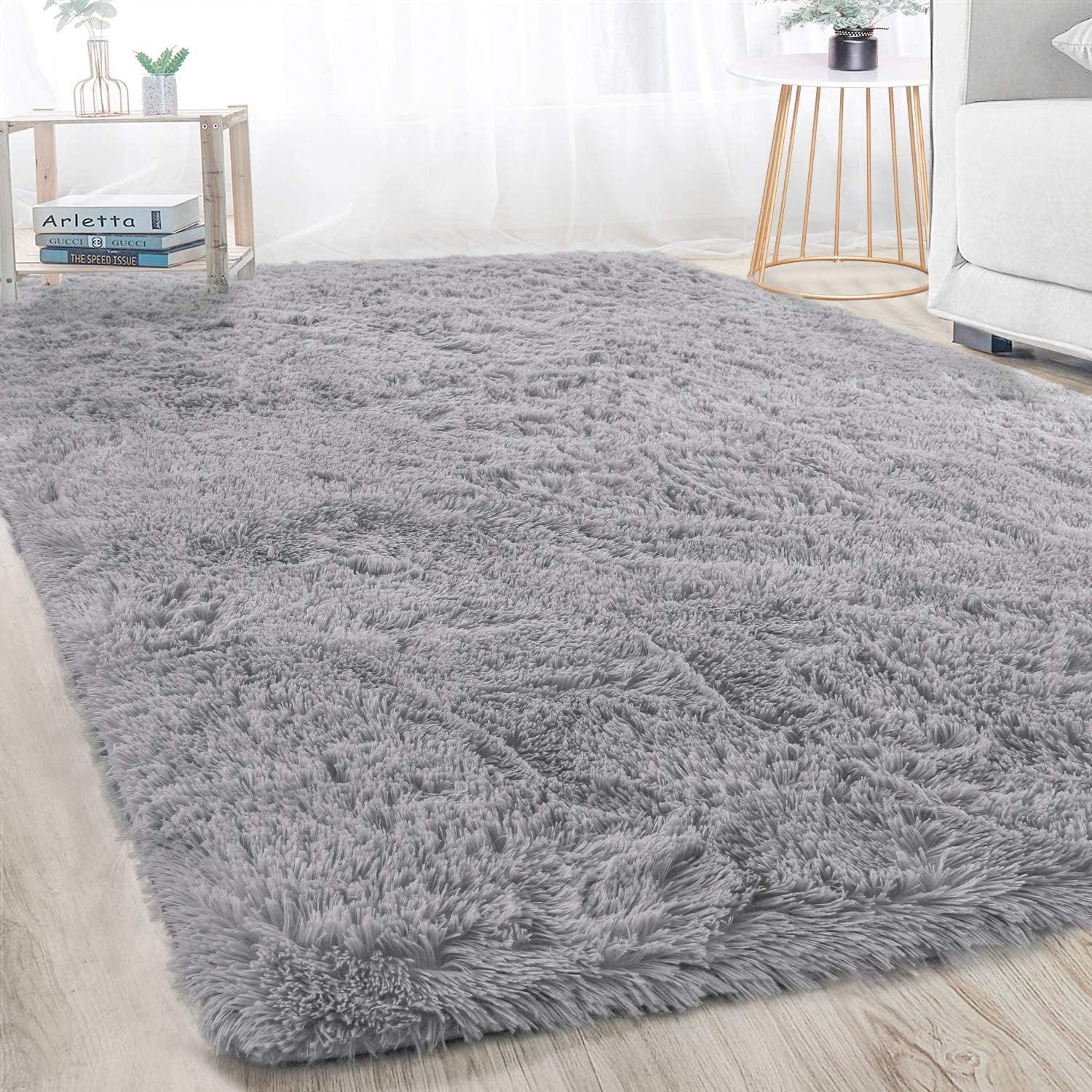 Arogan Modern Soft Fluffy Carpet for Living Room, Bedroom and Children's Room, Grey, 4'x6 '.