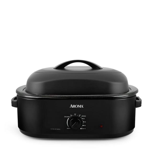 Aroma 18 Cuartos. Horno Tostador Eléctrico con Tapa de Cúpula Alta, 8 Esmaltes de Granito Unidos, Nuevo Negro (ART-718BH)