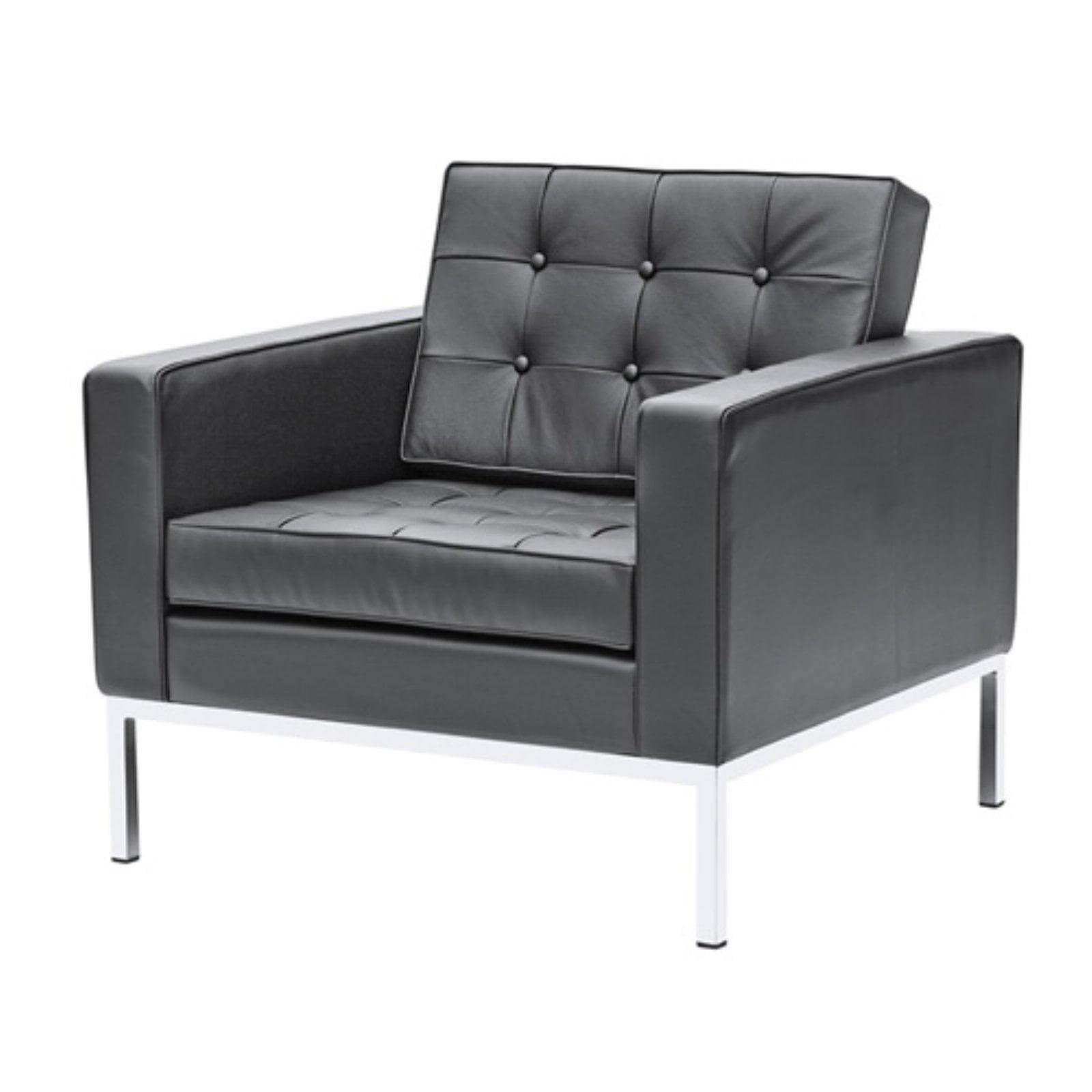 Aron 31" Luxe Black Leather and Polished Metal Modern Armchair