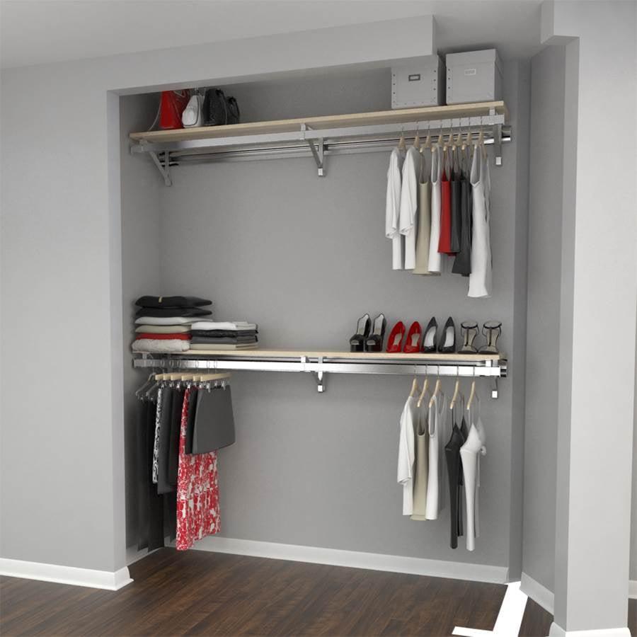 Maple Double Shelf Double Hang Closet System with Steel Brackets