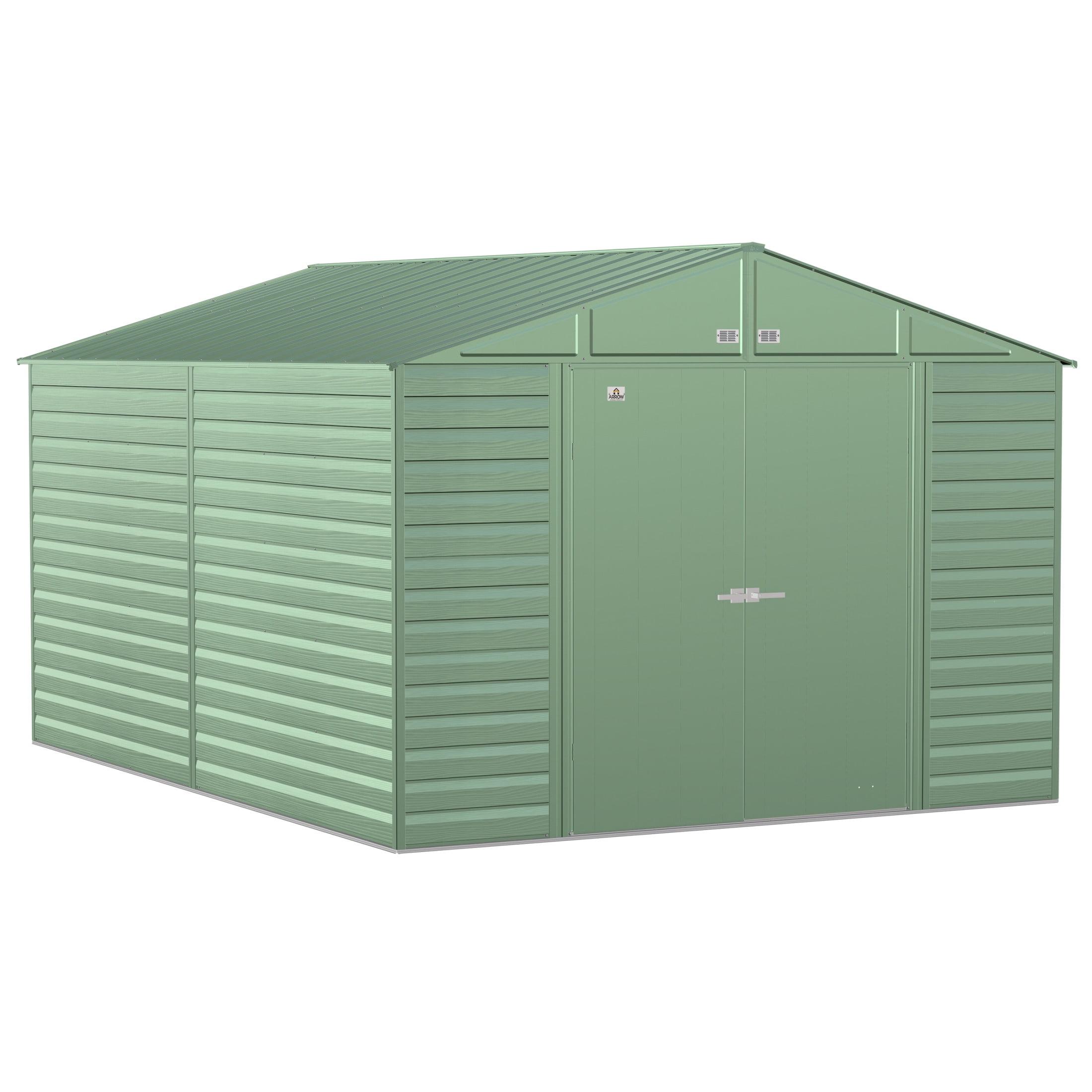 Green 10x14 Metal Garden Storage Shed with Double Doors