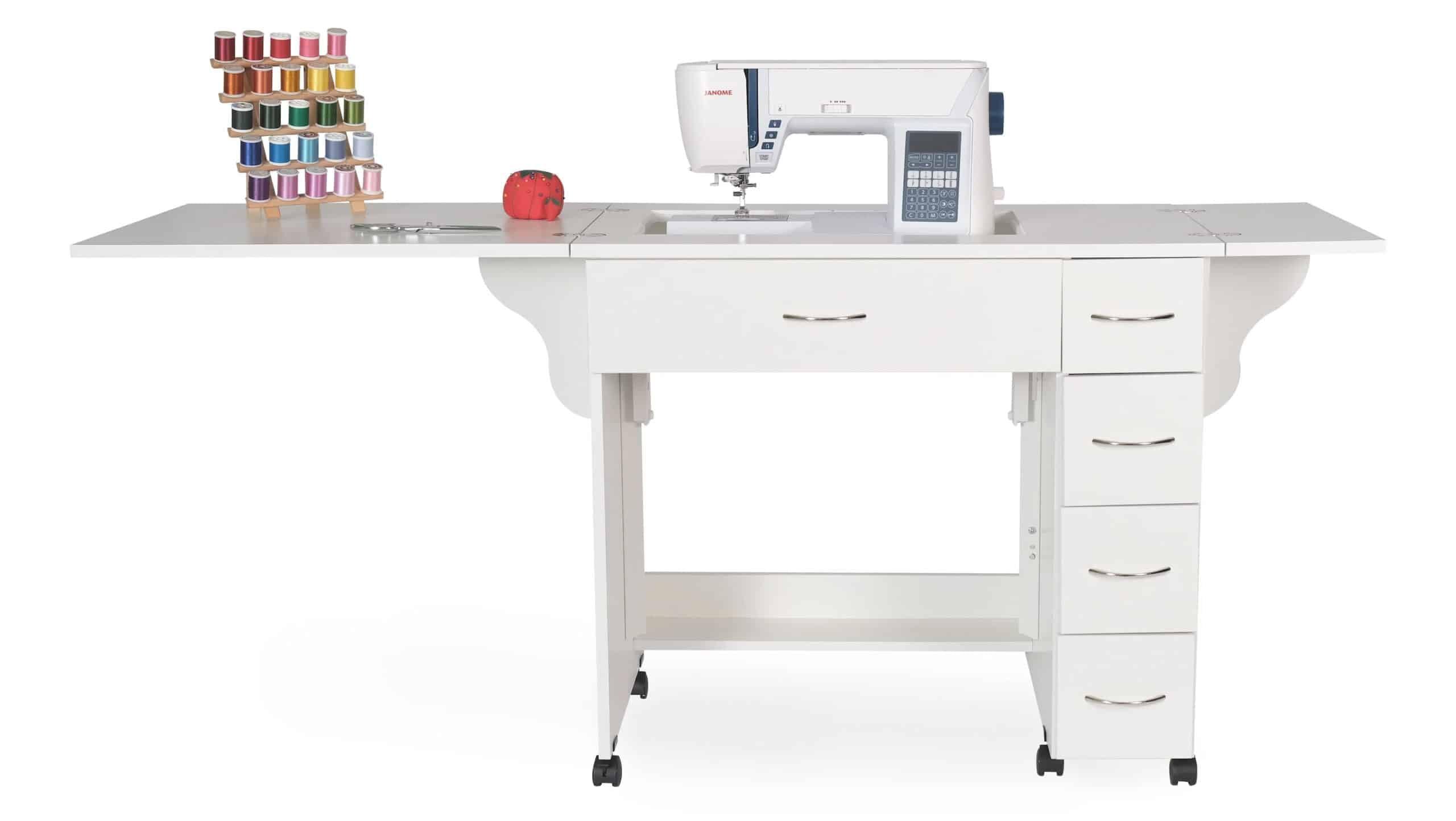 34'' x 19.875'' Foldable Sewing Table with Sewing Machine Platform and Wheels