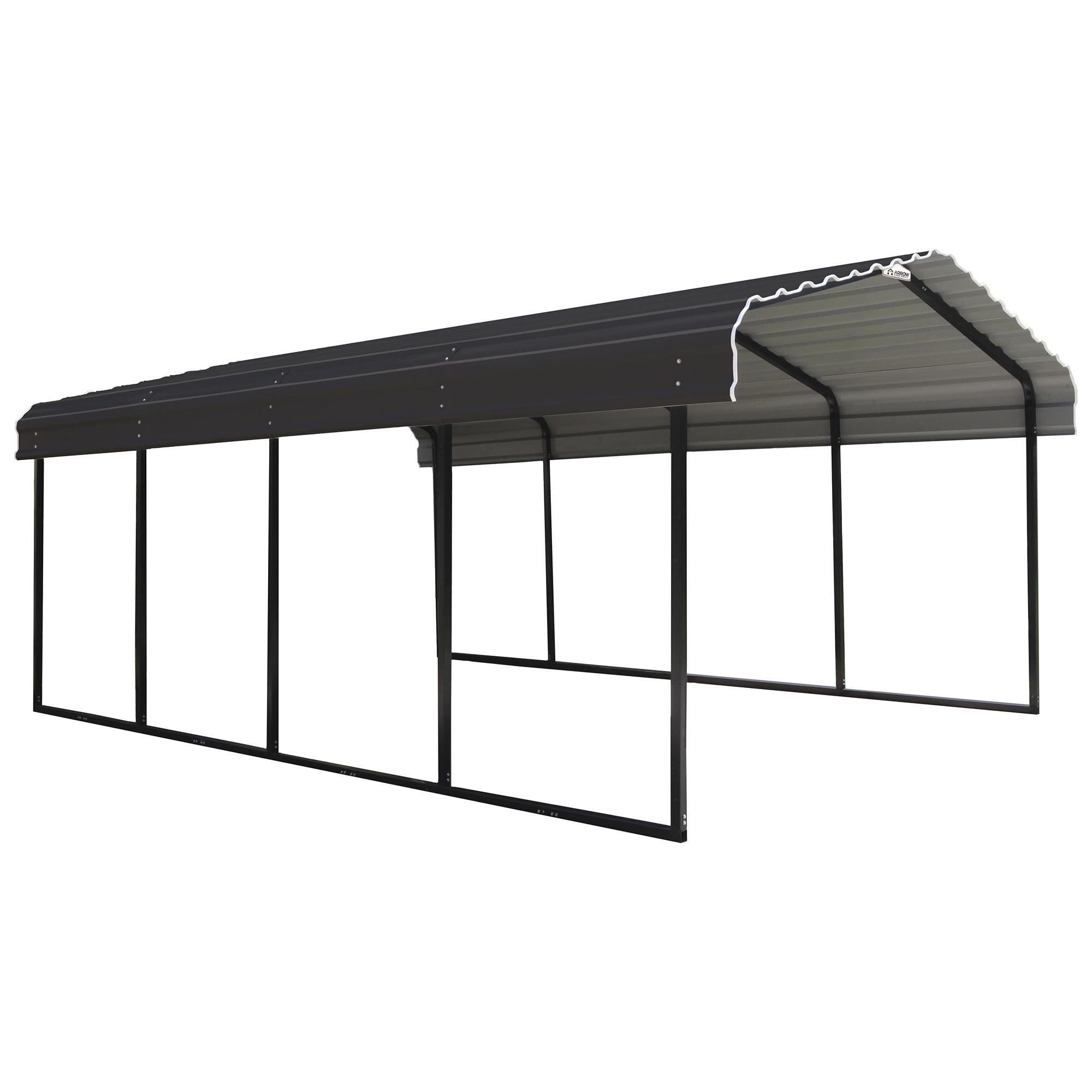 Steel Carport, 12 ft. x 20 ft. x 7 ft. Galvanized Black/Charcoal