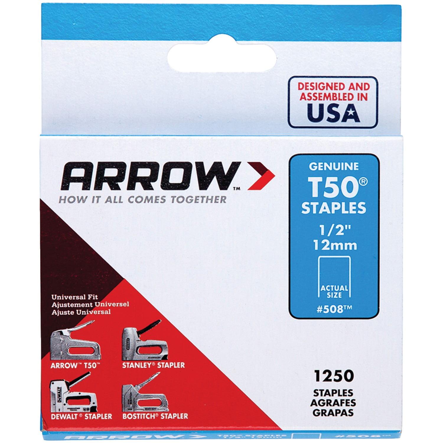 Arrow 508 Heavy Duty T50 1/2" Leg Length, 3/8" Crown, Staples, Heavy Duty, for General Repairs, DIY, Home Improvement, New