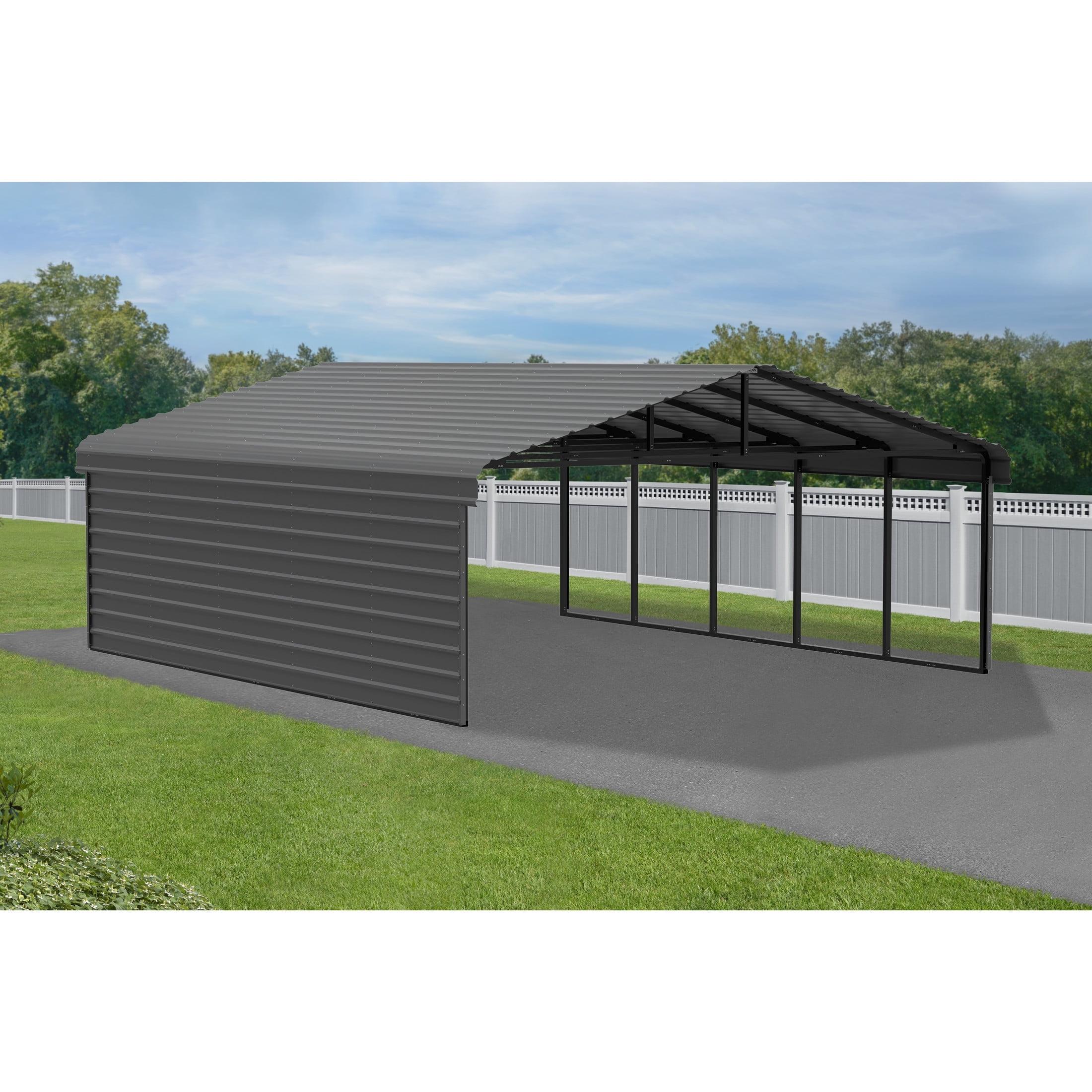 Arrow 24 x 20 ft Charcoal Carport with 1-sided Enclosure