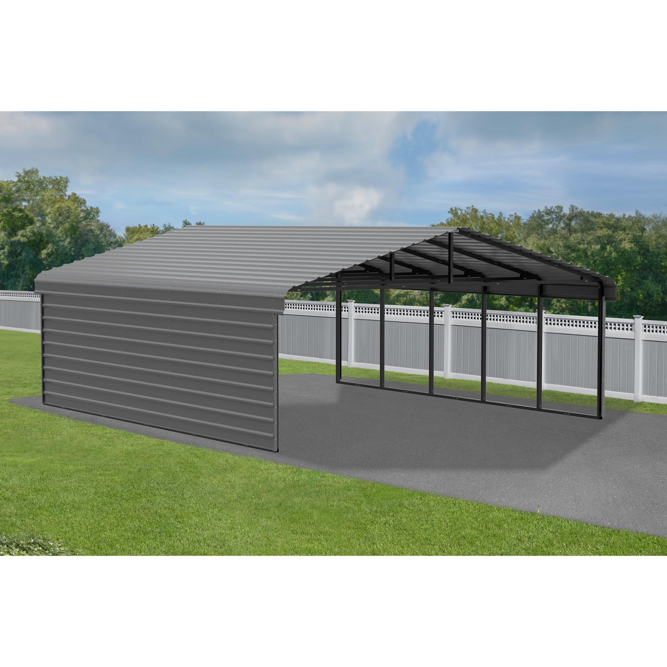 Arrow 24 x 20 ft Charcoal Carport with 1-sided Enclosure