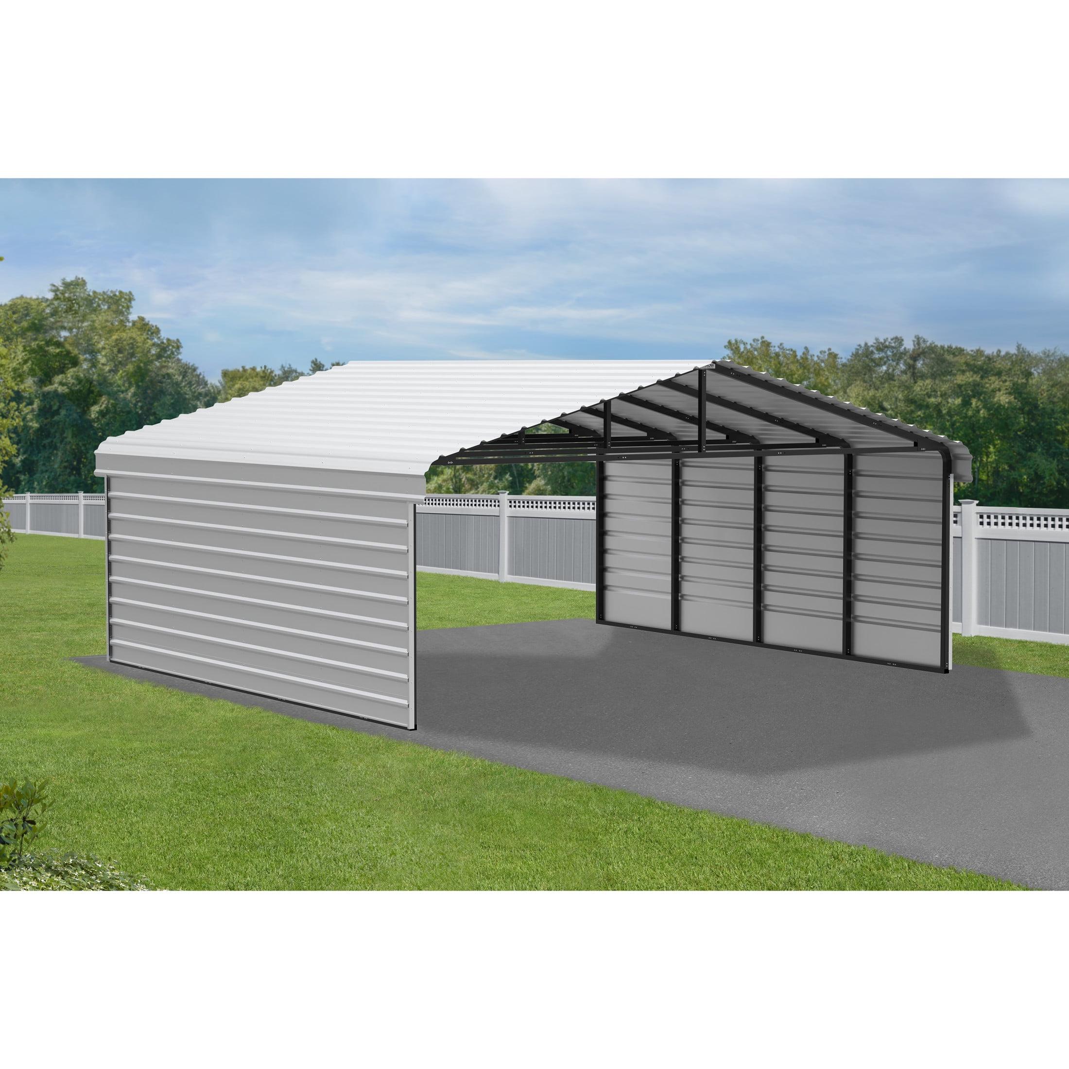 Arrow 20 x 20 ft Charcoal Carport with 2-sided Enclosure