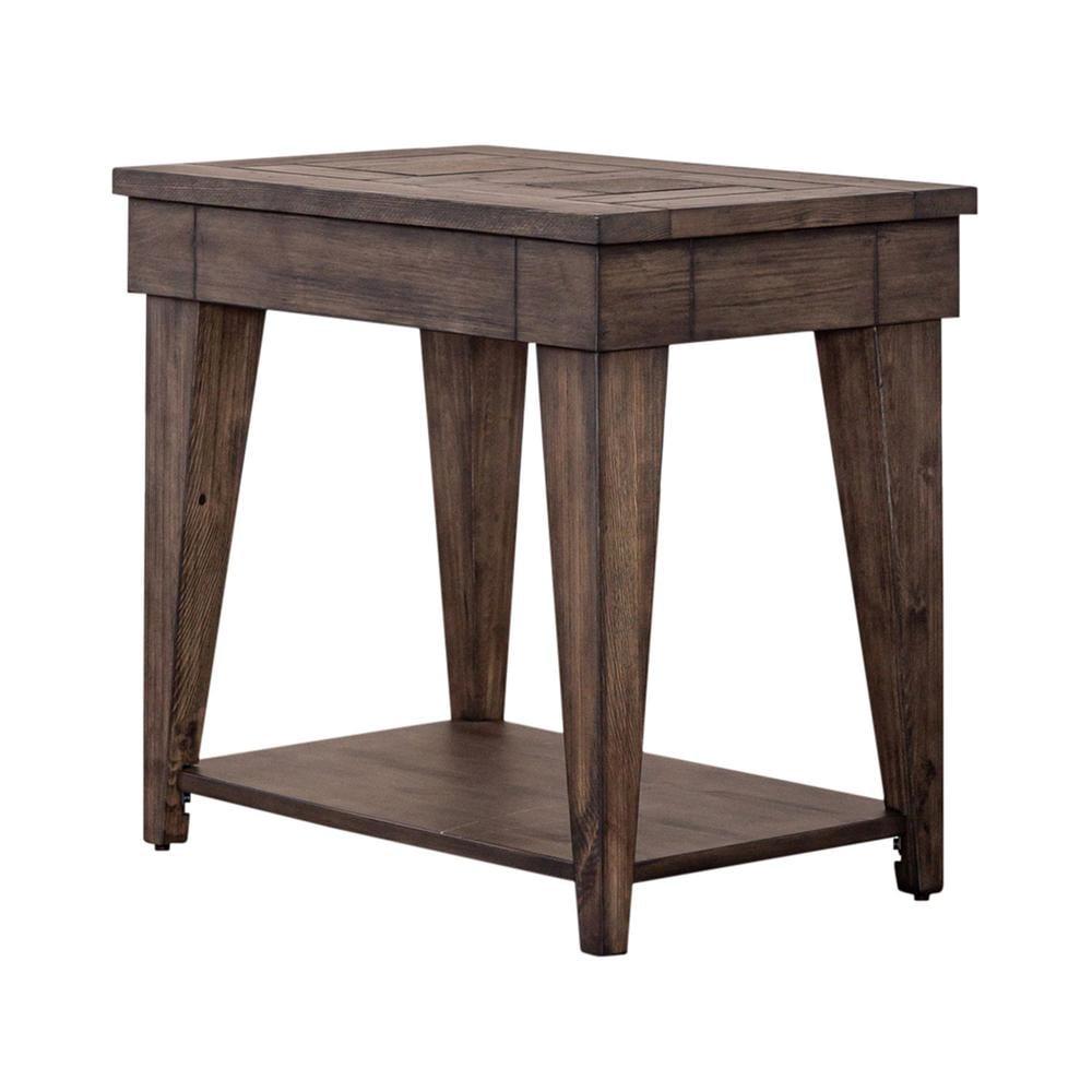 Rustic Brown Wood and Stone Rectangular Side Table