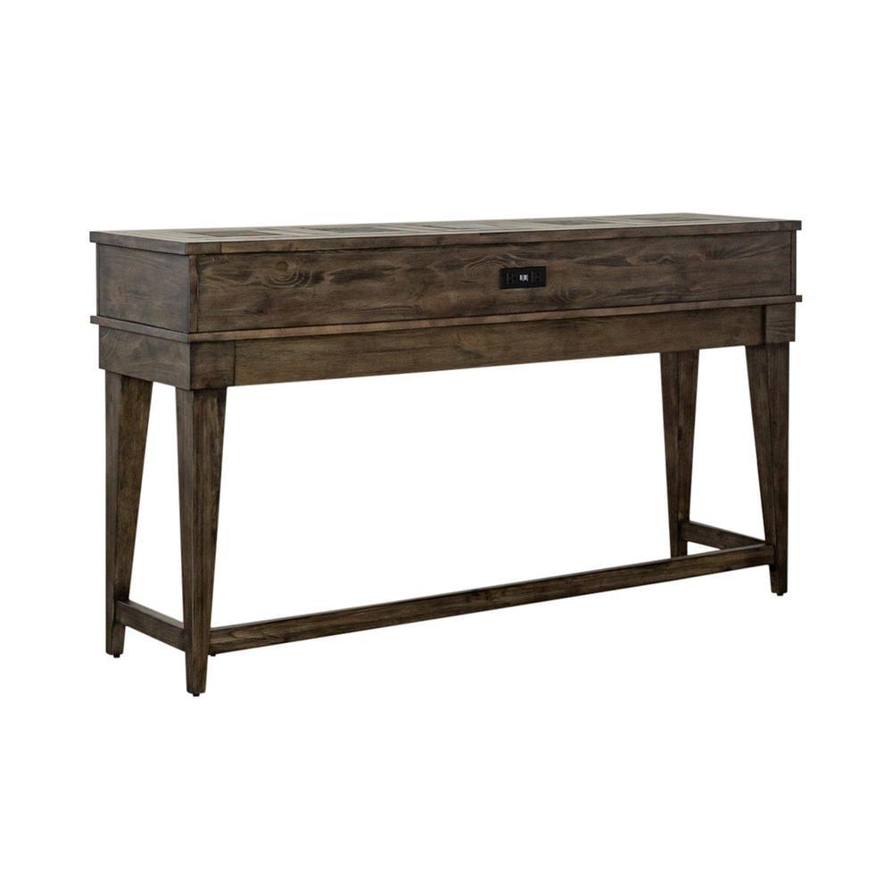 Rustic Brown Pine and Slate Console Bar Table with Storage