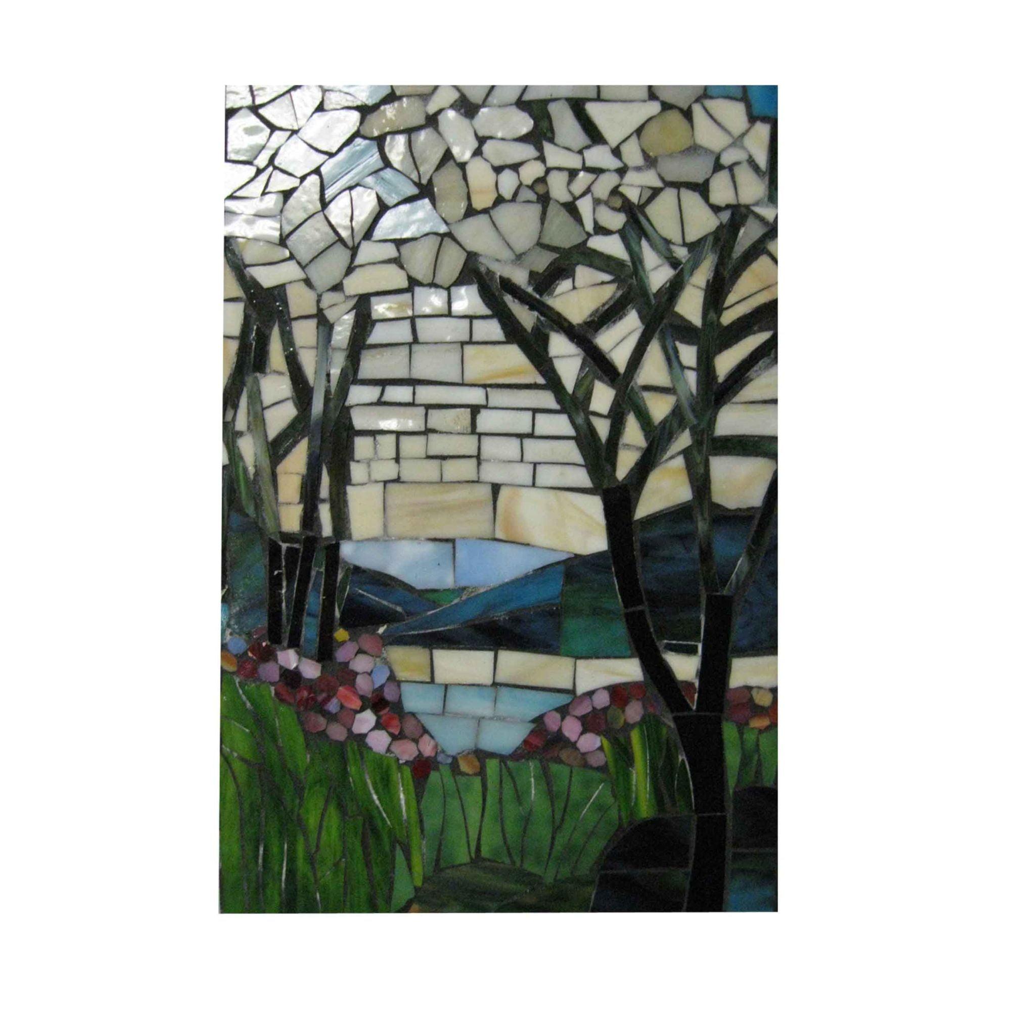 Magnolia Iris Mosaic Art Glass Wall Panel