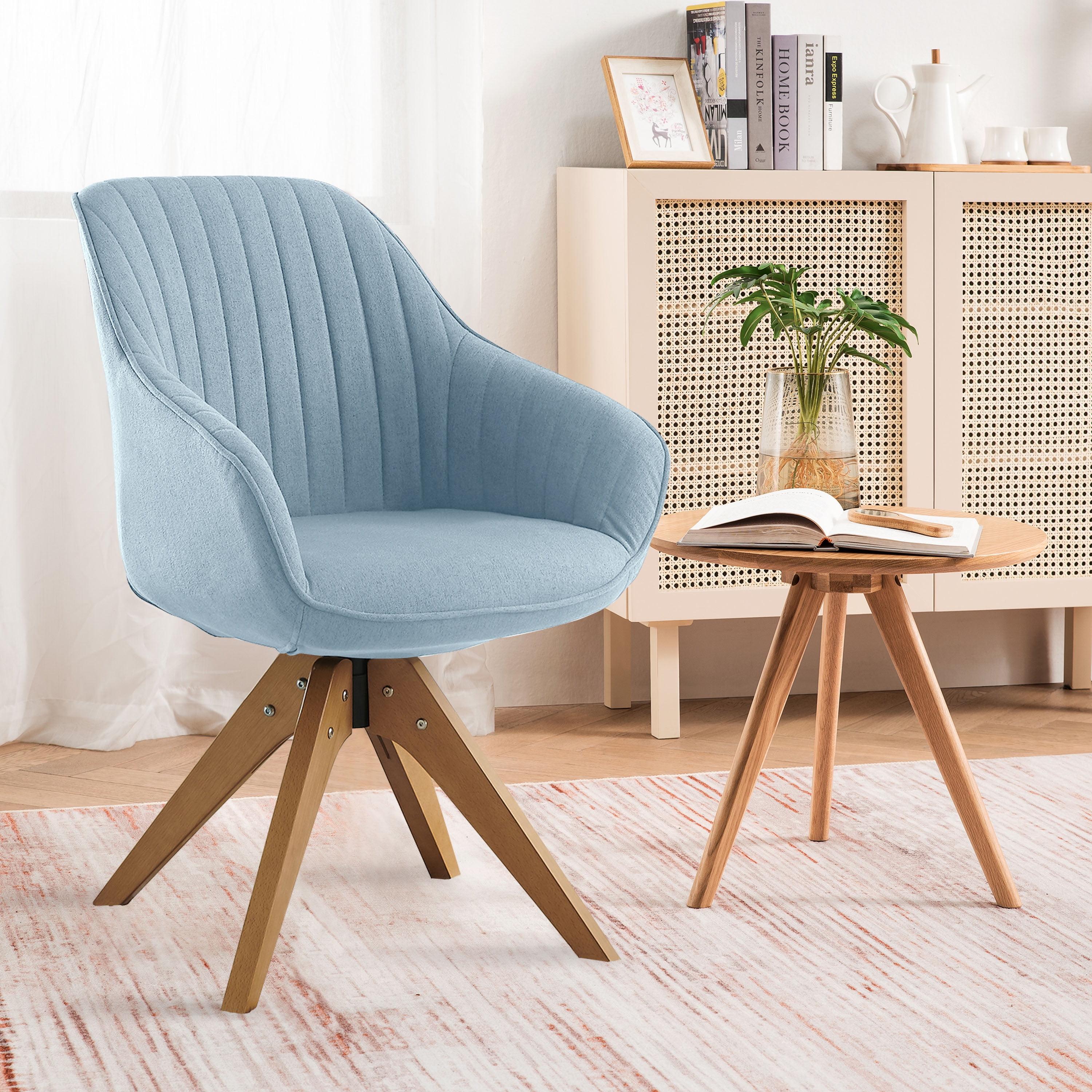 Art Leon Mid Century Accent Chair Fabric Swivel Beech Wood Legs, Light Blue