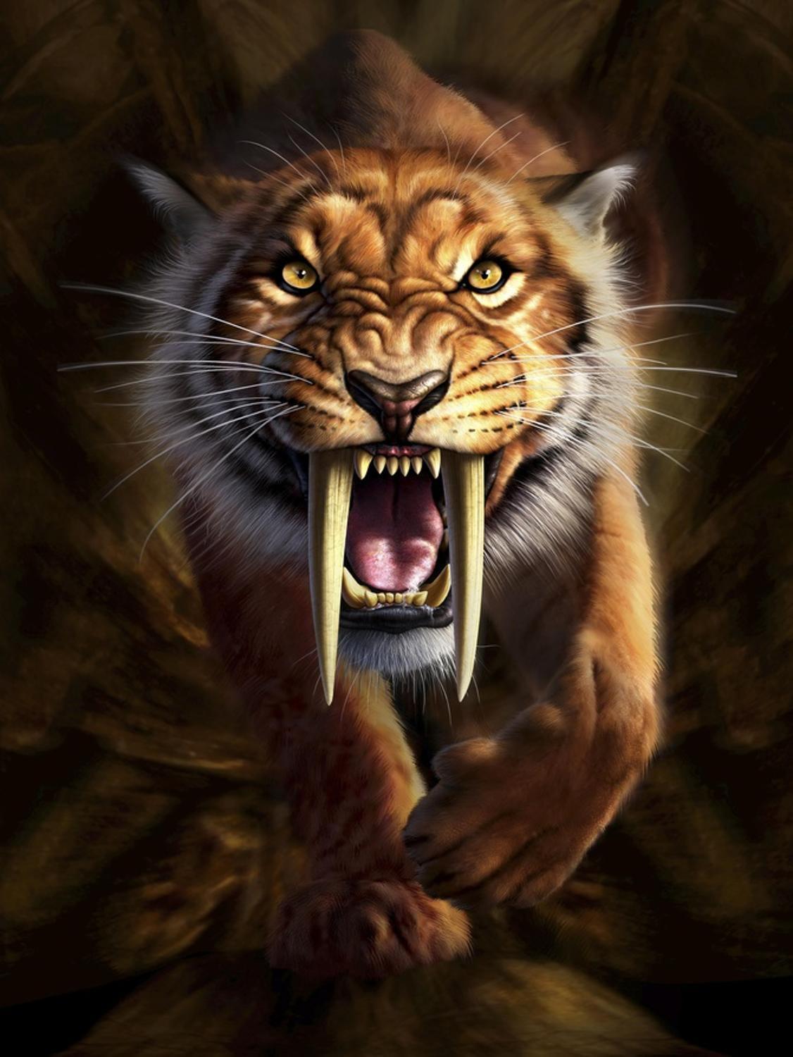 Portrait Saber-Toothed Tiger Canvas Print for Kids, 16.4" x 12.1"