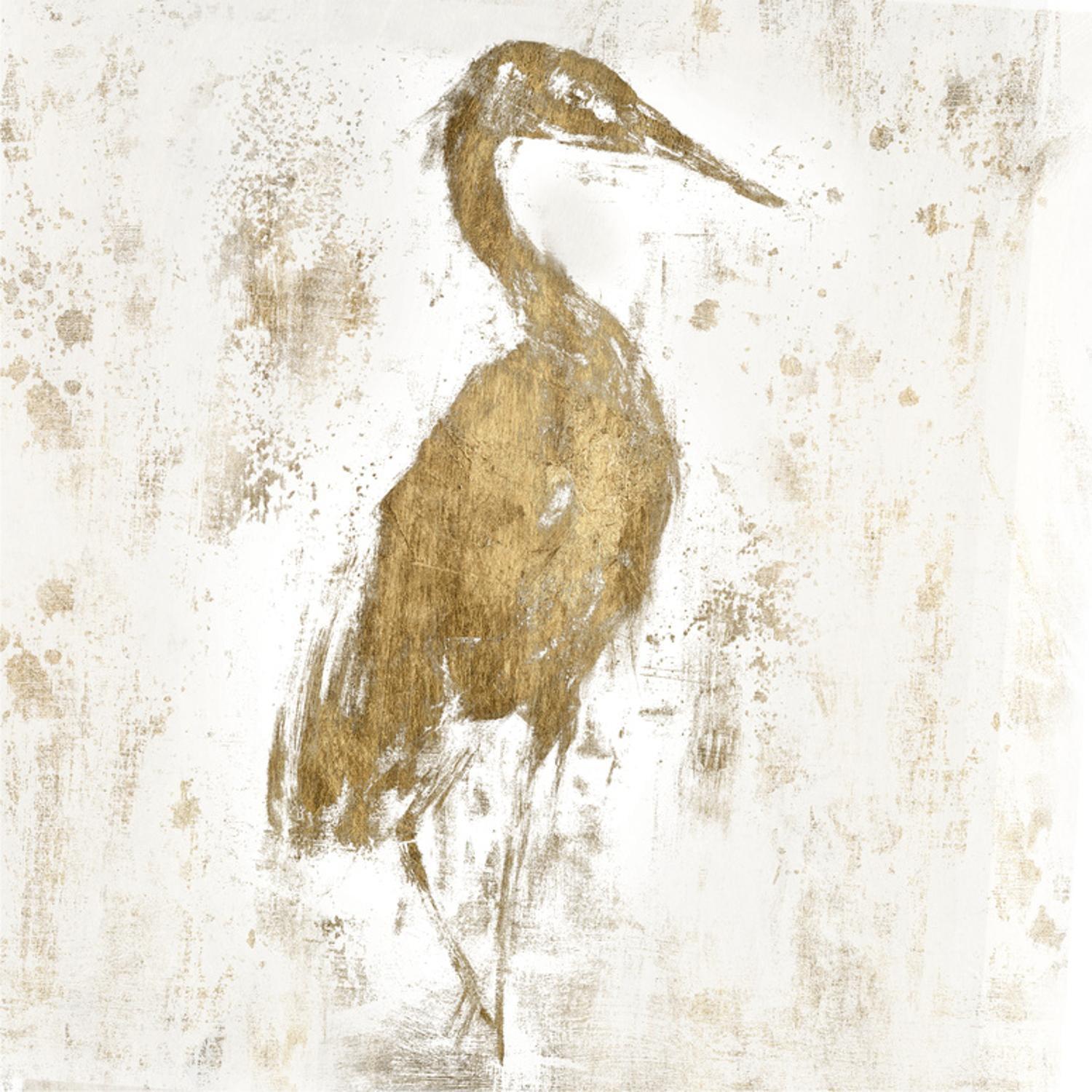 30"x30" Gilded Heron I by Jennifer Goldberger Framed Canvas Wall Art Print Bronze - Amanti Art: Modern Style, Polystyrene Frame