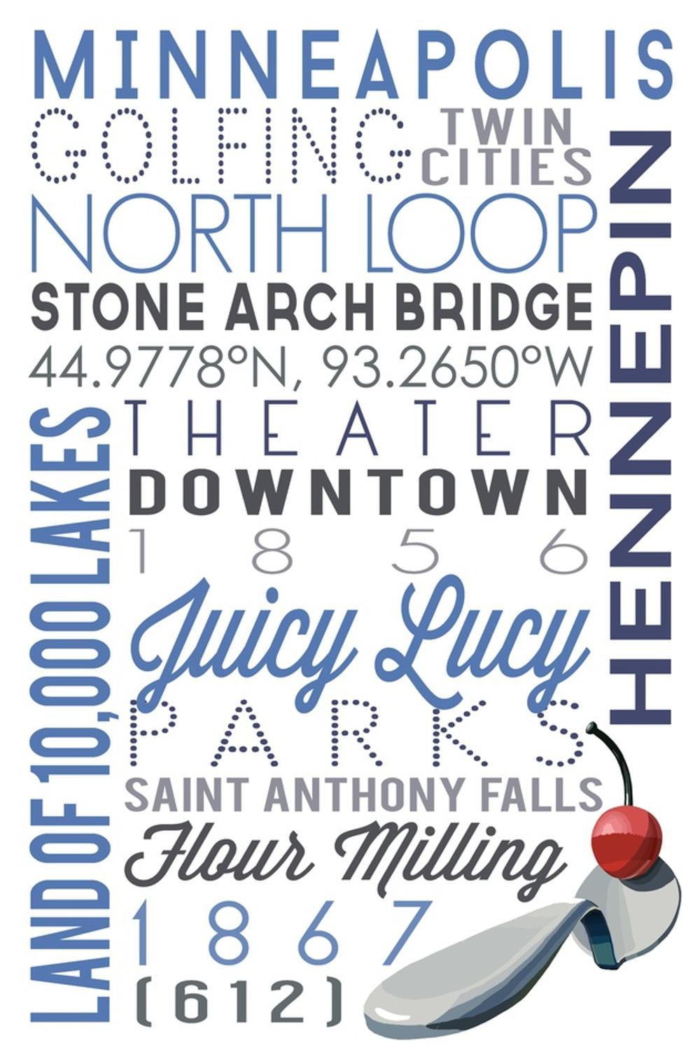 Art.com Minneapolis, Minnesota - Typography Art Print by Lantern Press, 16" x 24"
