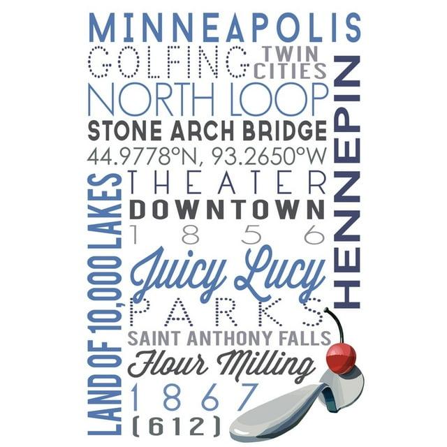 Art.com Minneapolis, Minnesota - Typography Art Print by Lantern Press, 16" x 24"