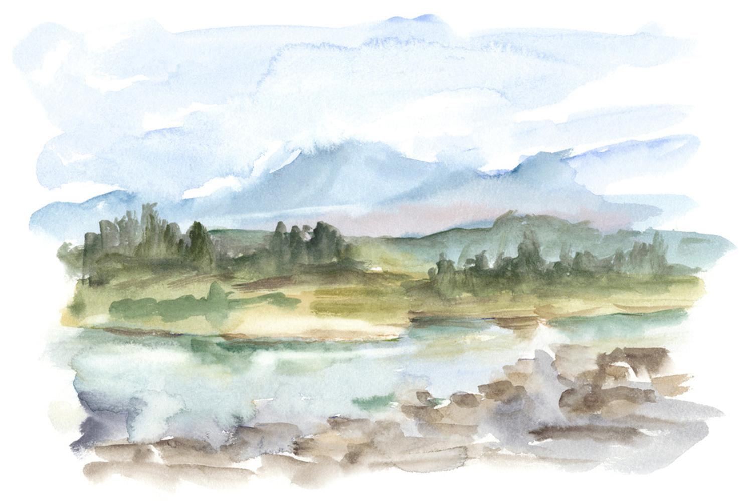 iCanvas 12" x 18" x 1.5" Mountain Watercolor III by Ethan Harper Unframed Wall Canvas : Gallery Wrap, Earth Tones