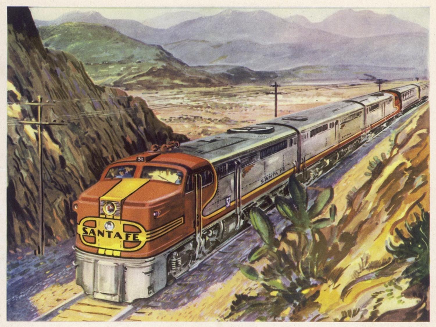 Santa Fe Railroad Diesel-Electric Locomotive Kids Canvas Art, 16" x 12"