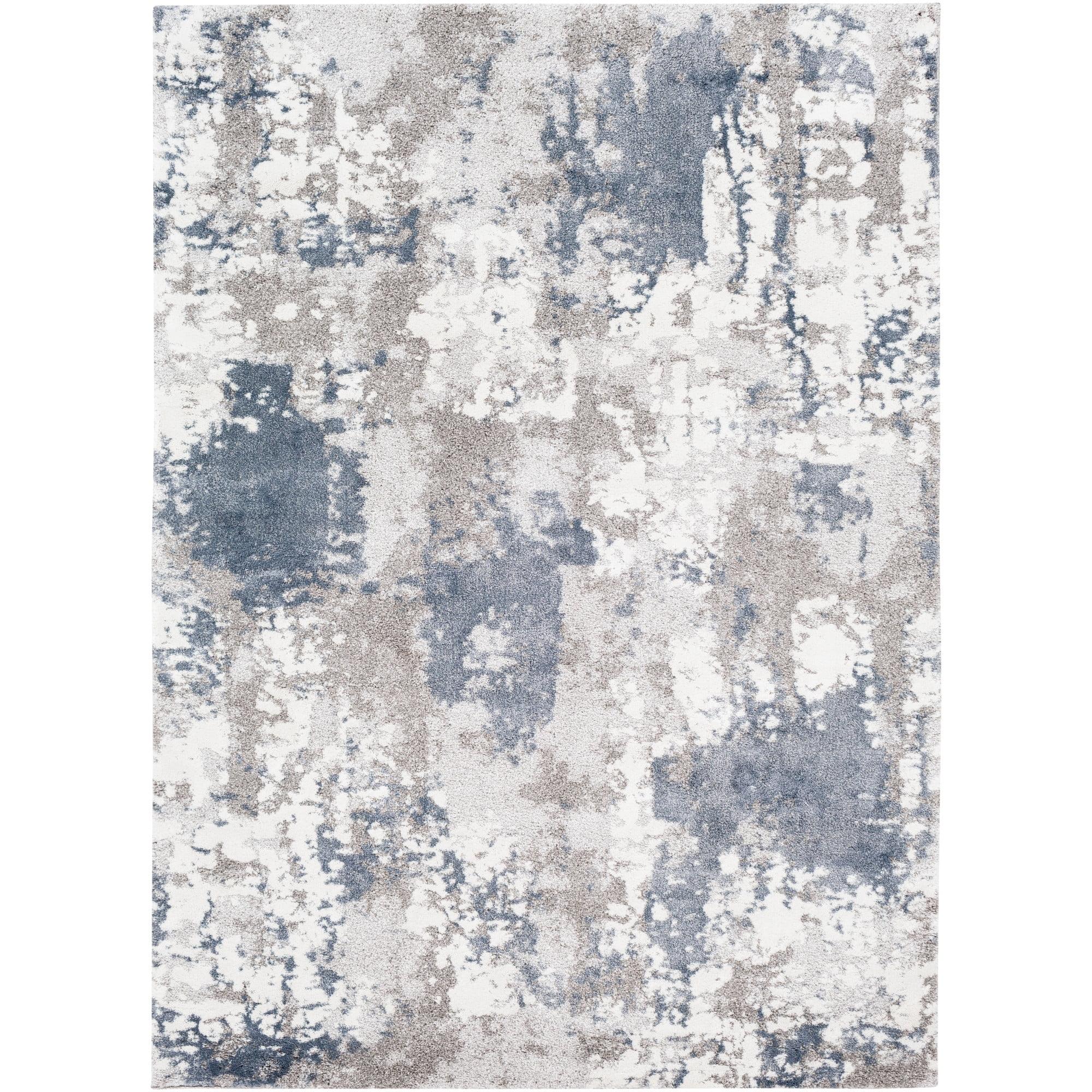 Blue and Beige Abstract 9' x 12' Synthetic Area Rug