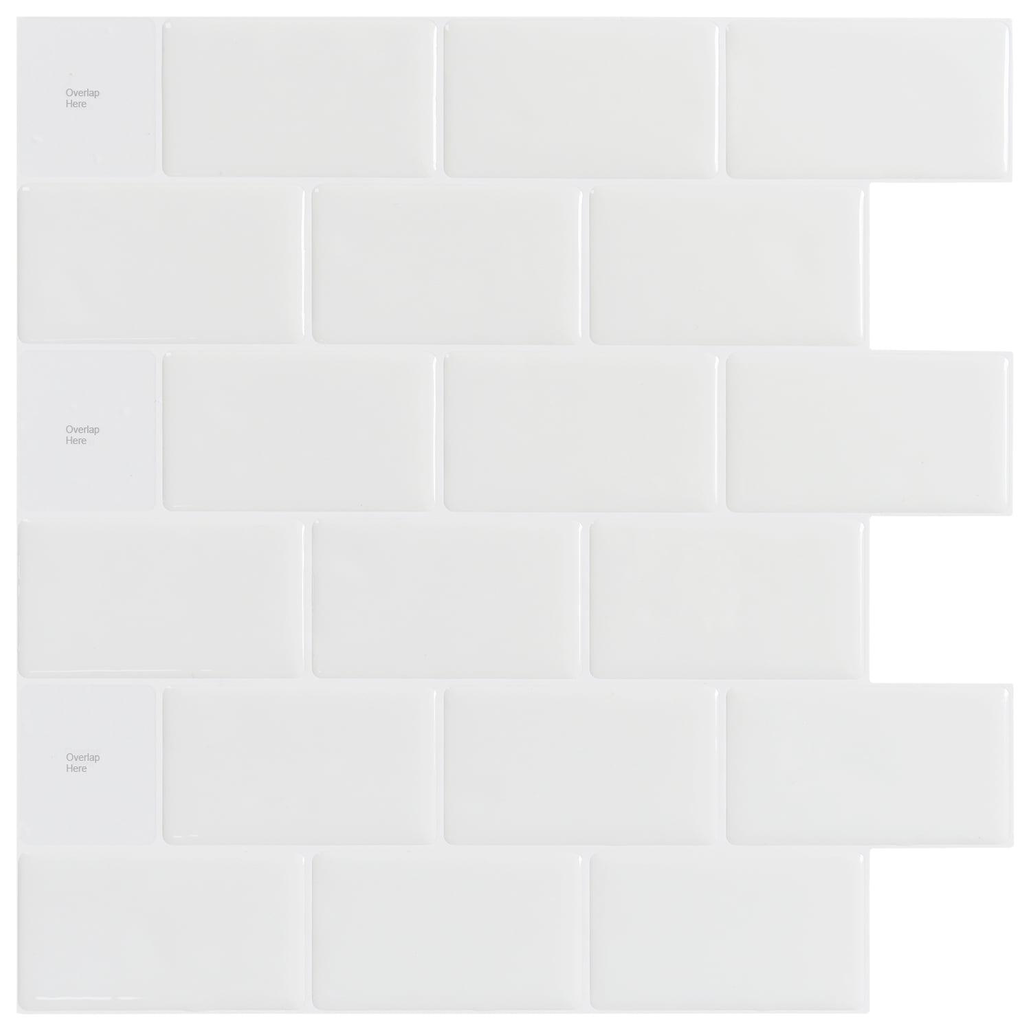 White Peel and Stick Subway Tile Backsplash 11.8"x11.8" (10-Pack)