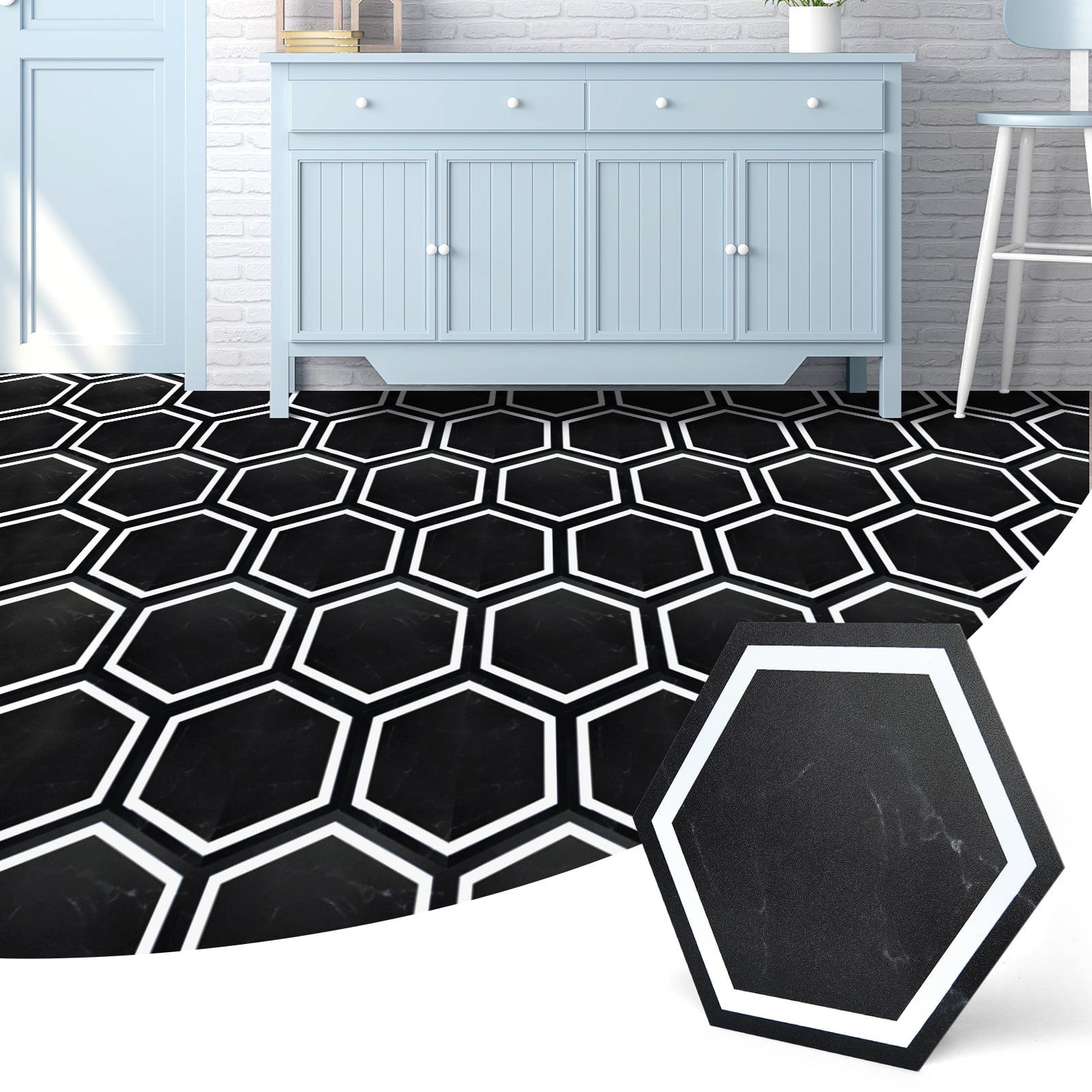 Black Marble Hexagon Peel and Stick Waterproof Vinyl Floor Tiles