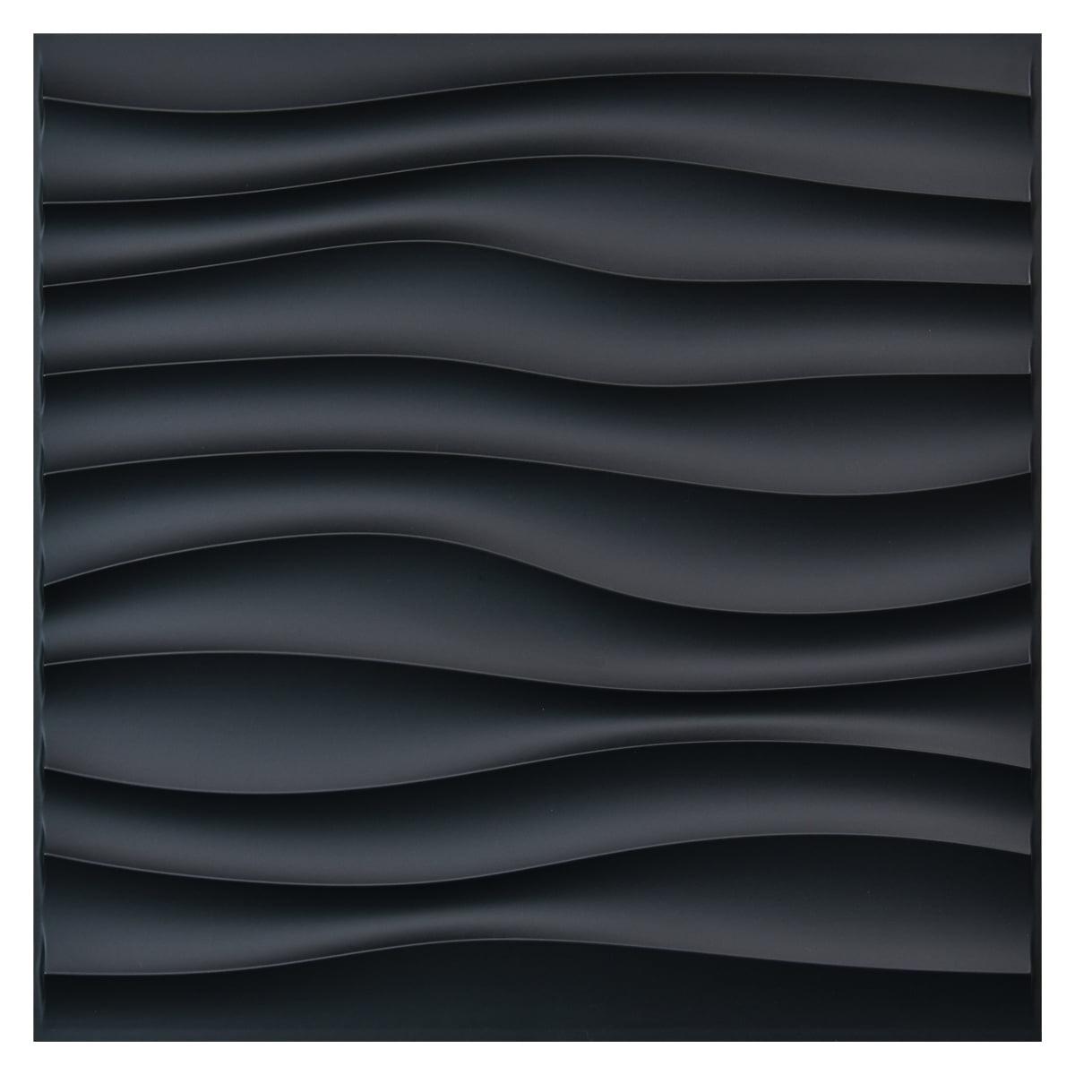 Black Wave Design 19.7" x 19.7" PVC 3D Wall Panels (12-Pack)