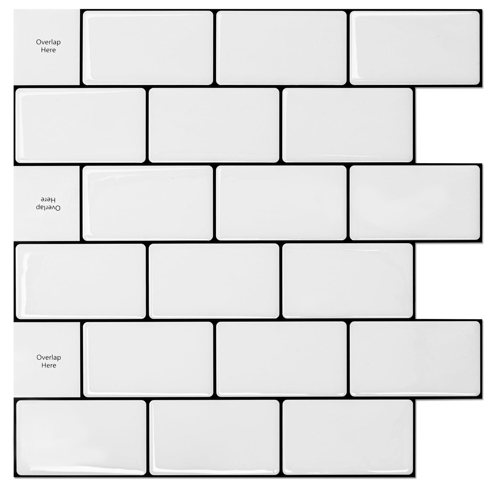 Art3d Peel and Stick Backsplash Tile, 10-Sheet Stick on Subway Tiles for Kitchem, Bathroom Back Splashes, 12"x12", Warm White with Black Grout