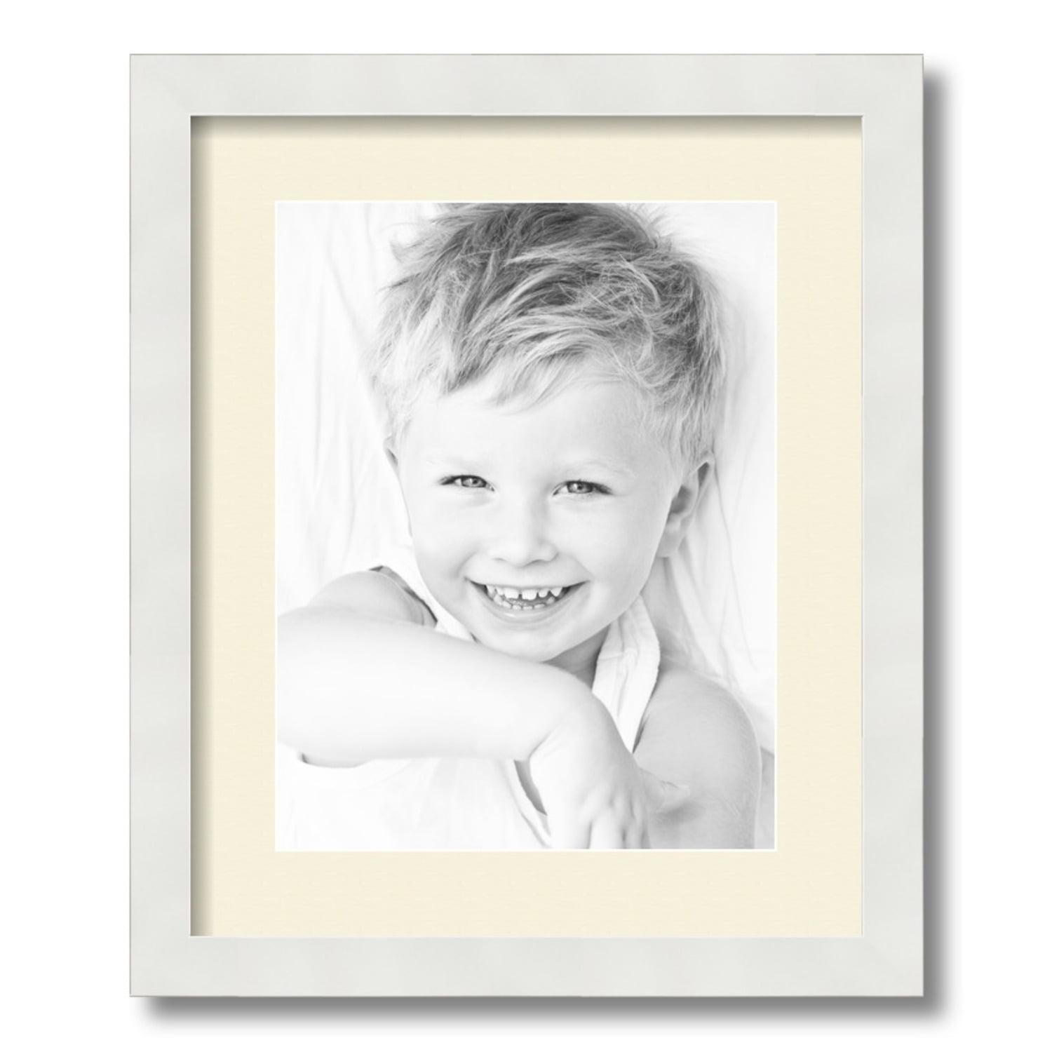 White Wood Matte Picture Frame with Mat