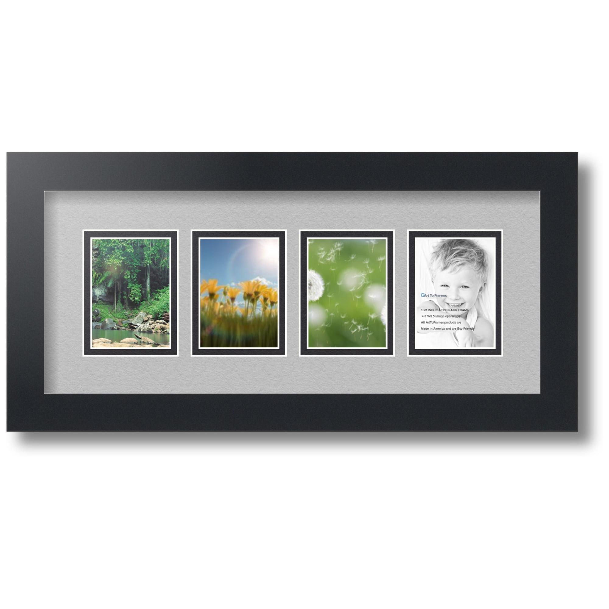 ArtToFrames Collage Photo Picture Frame with 4 - 2.5x3.5 Openings, Framed in Black with TV Grey and Black Mats (CDM-3926-5)