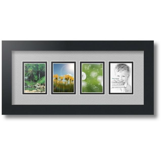 ArtToFrames Collage Photo Picture Frame with 4 - 2.5x3.5 Openings, Framed in Black with TV Grey and Black Mats (CDM-3926-5)