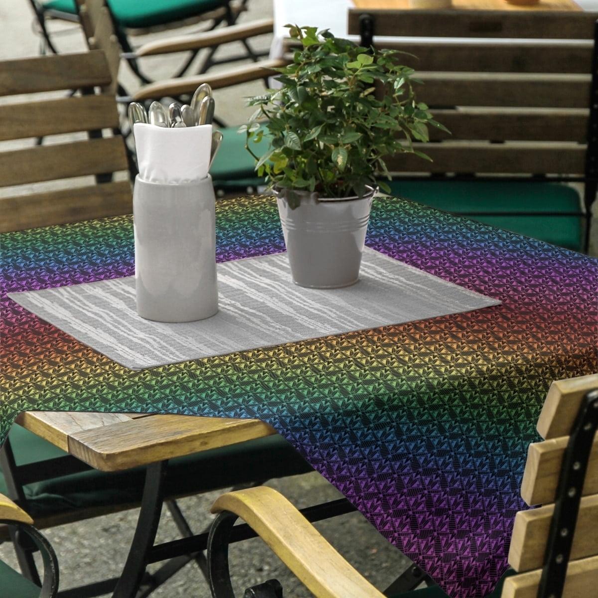 58" Black and Rainbow Cotton Twill Square Tablecloth