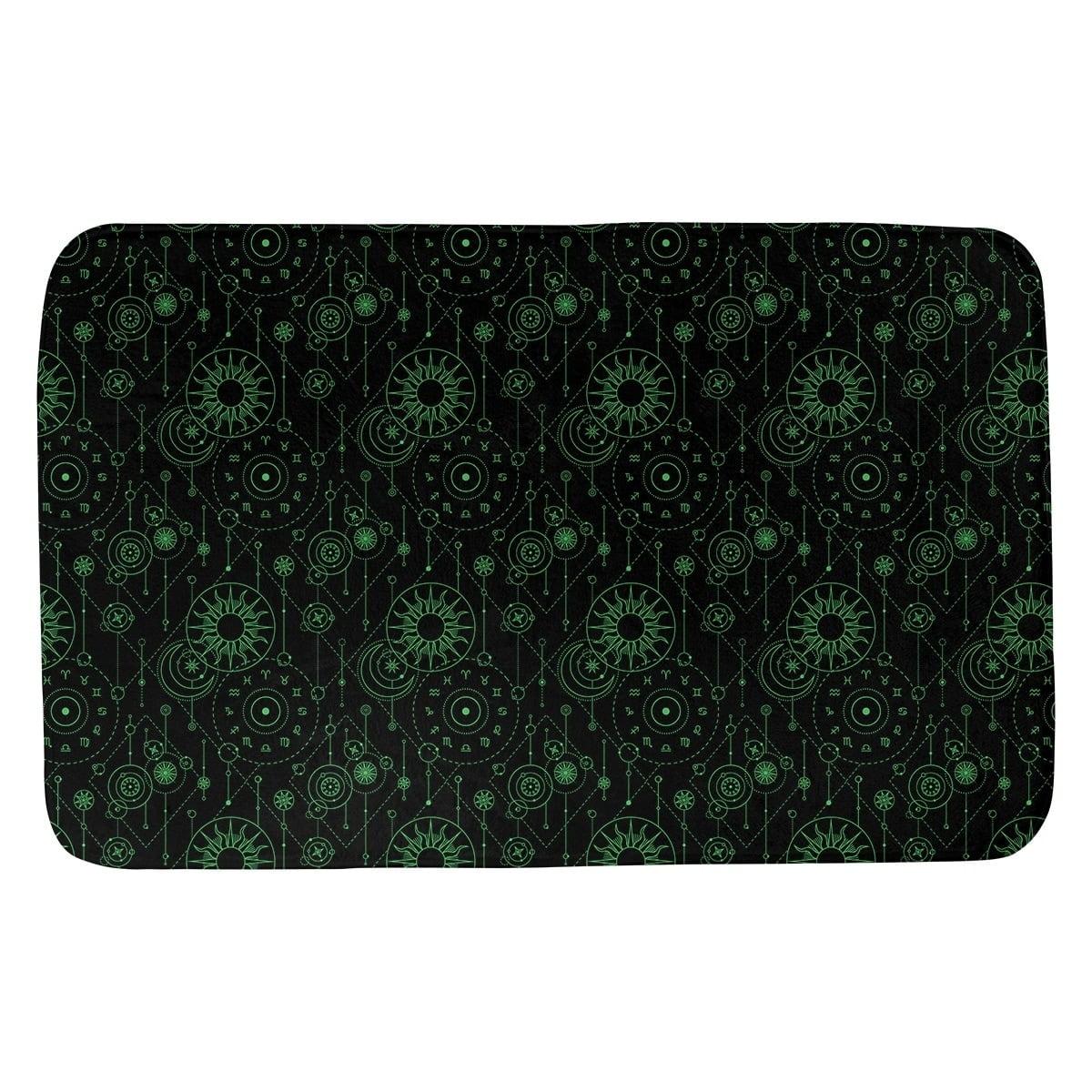 Astrology Pattern Black and Green Microfiber Bath Mat