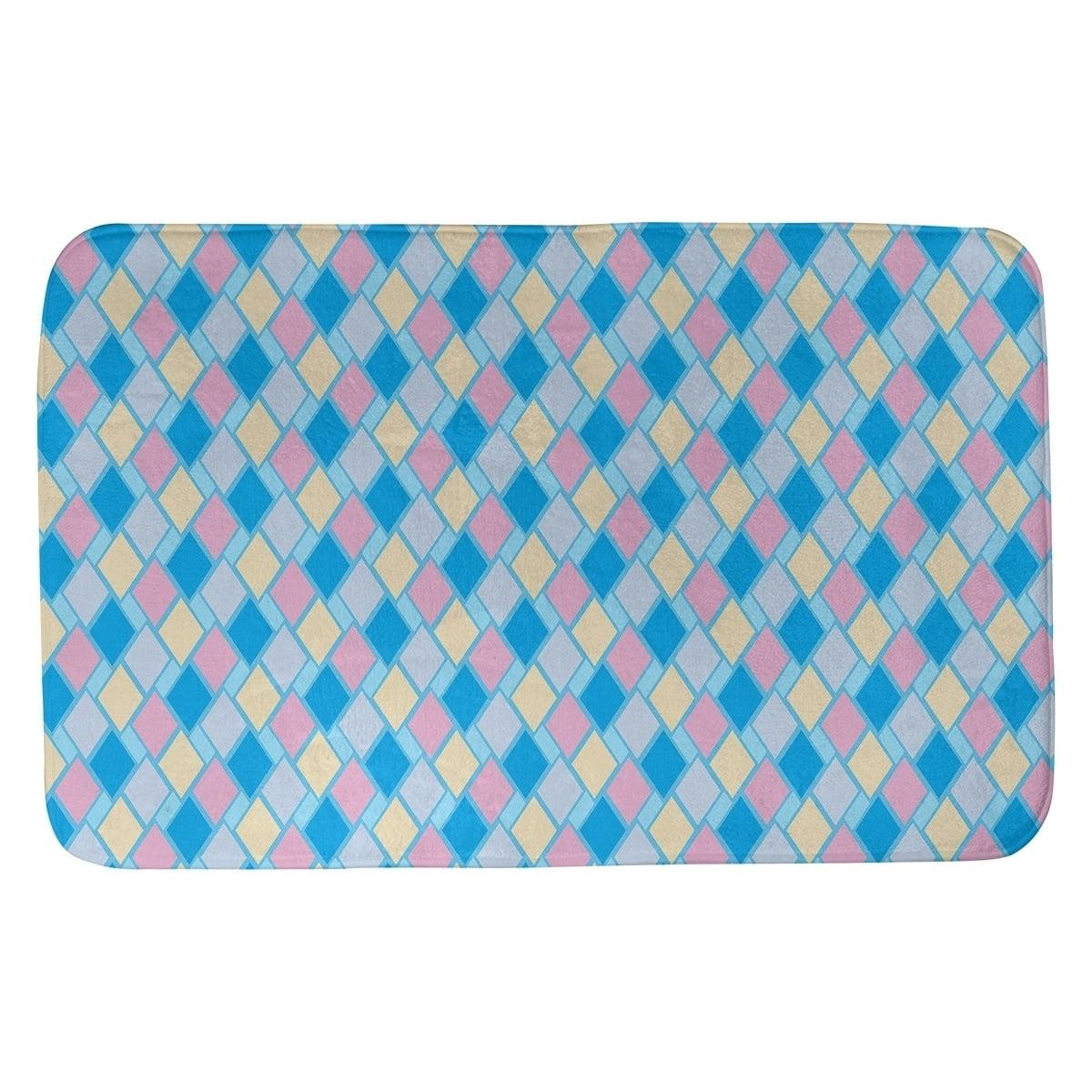 Retro Diamonds Blue Pastel Microfiber Foam Bath Mat 17 x 24