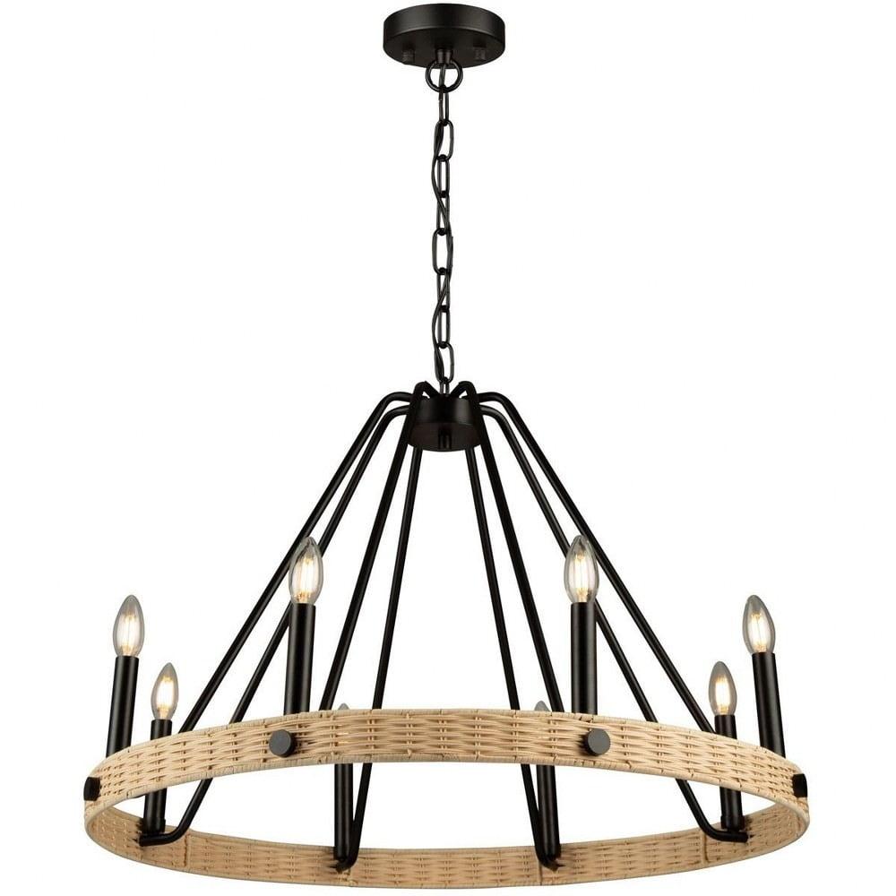 Elegant Black Crystal 8-Light Wagon Wheel Chandelier