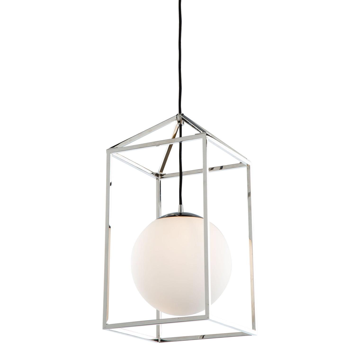 Eclipse Polished Nickel Globe Pendant with White Glass Shade