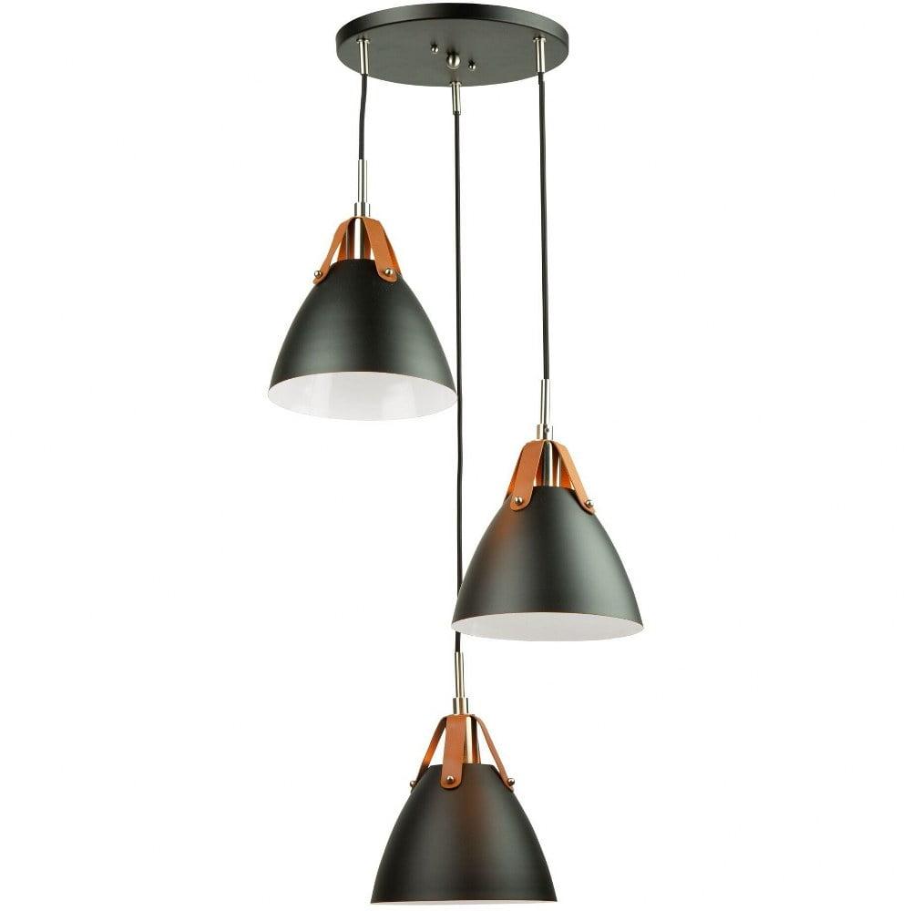 Matte Black and White 3-Light Iron Pendant