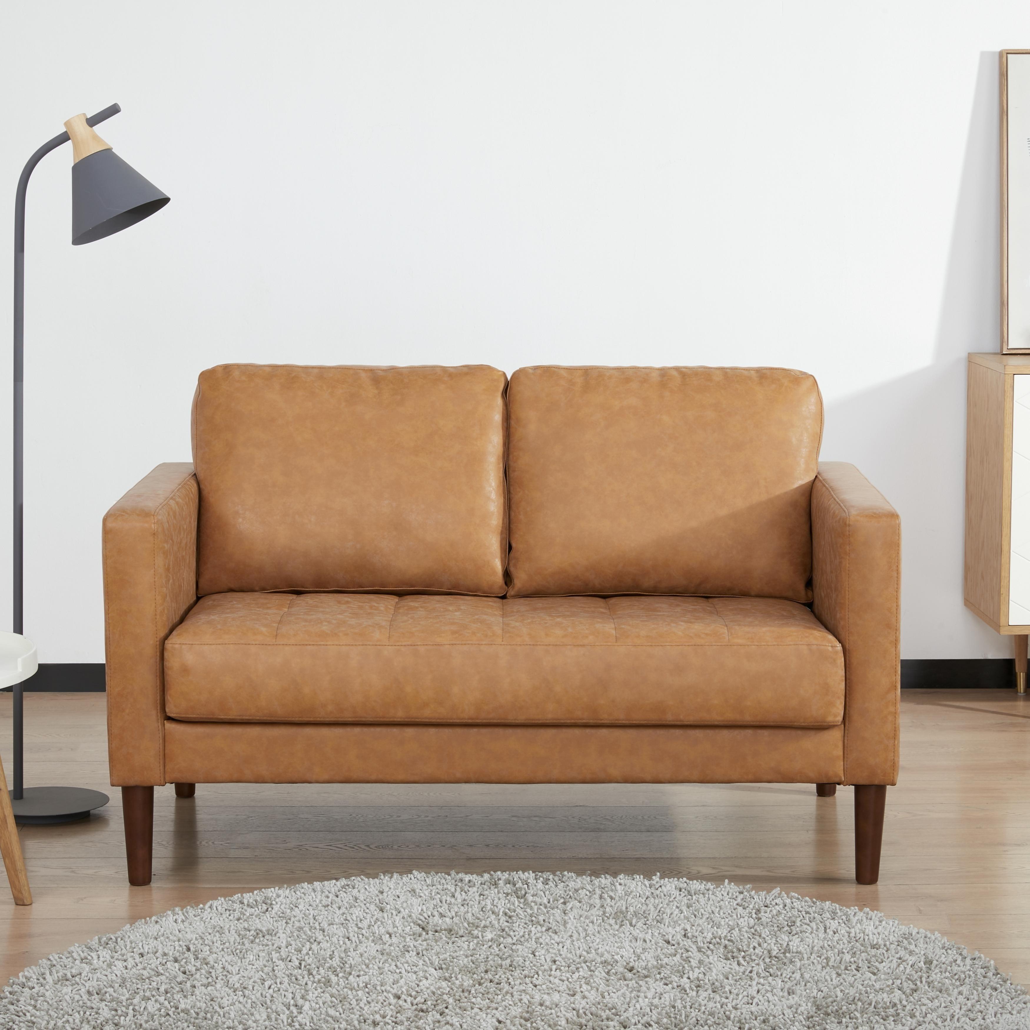 Elegant Gray Faux Leather Tufted Loveseat with Removable Cushions