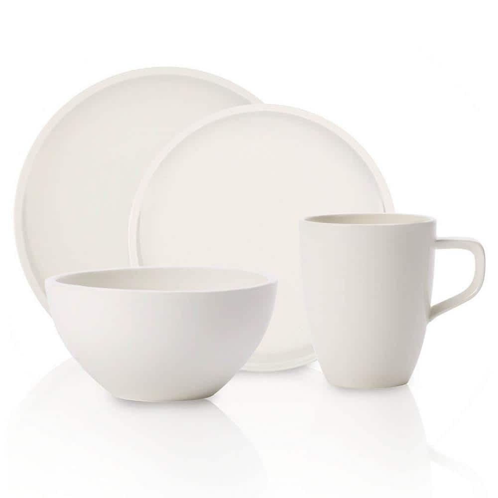 White Porcelain 4-Piece Dinnerware Set, Service for 1