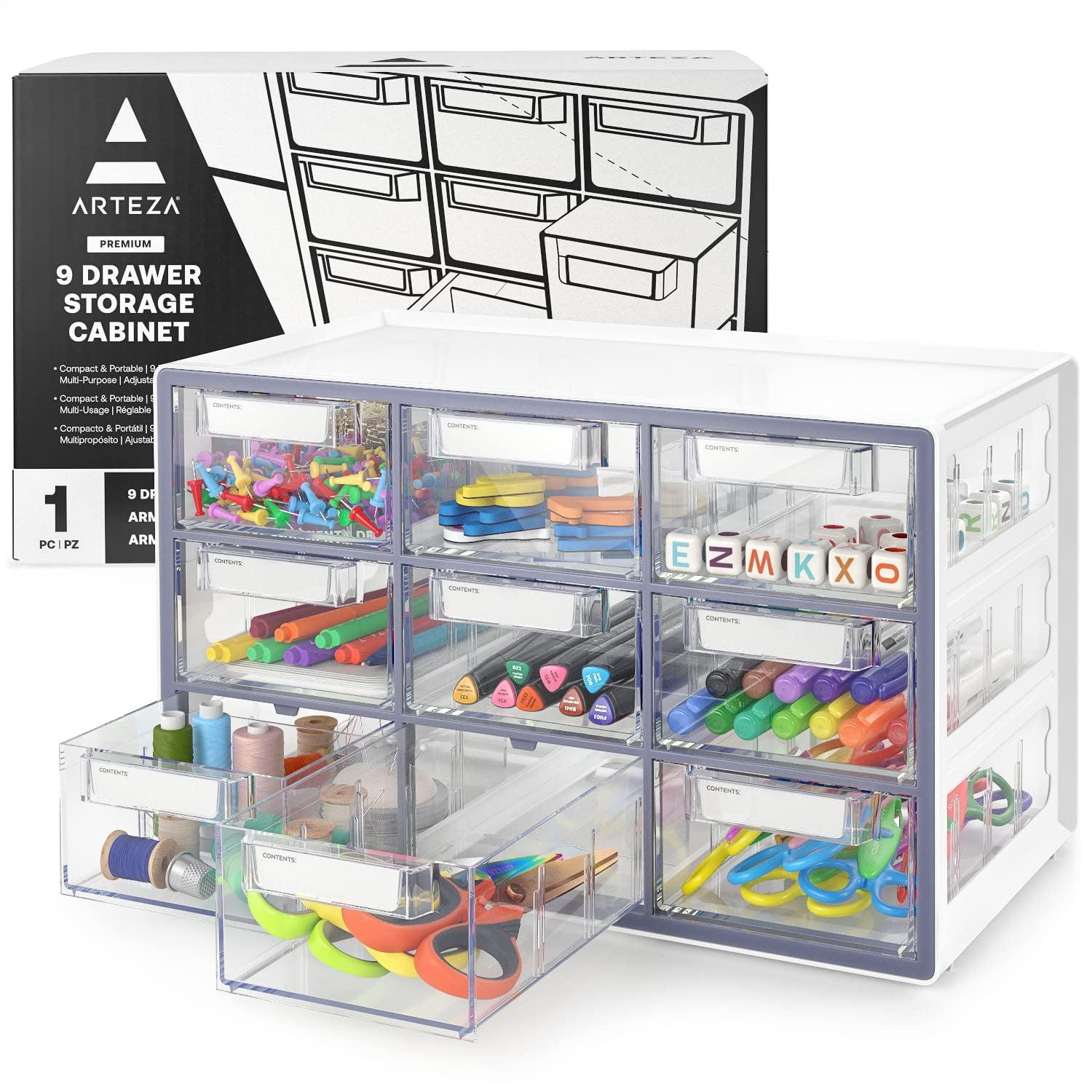 Arteza 9-Drawer Multipurpose Semi-Clear Storage Cabinet in Gray