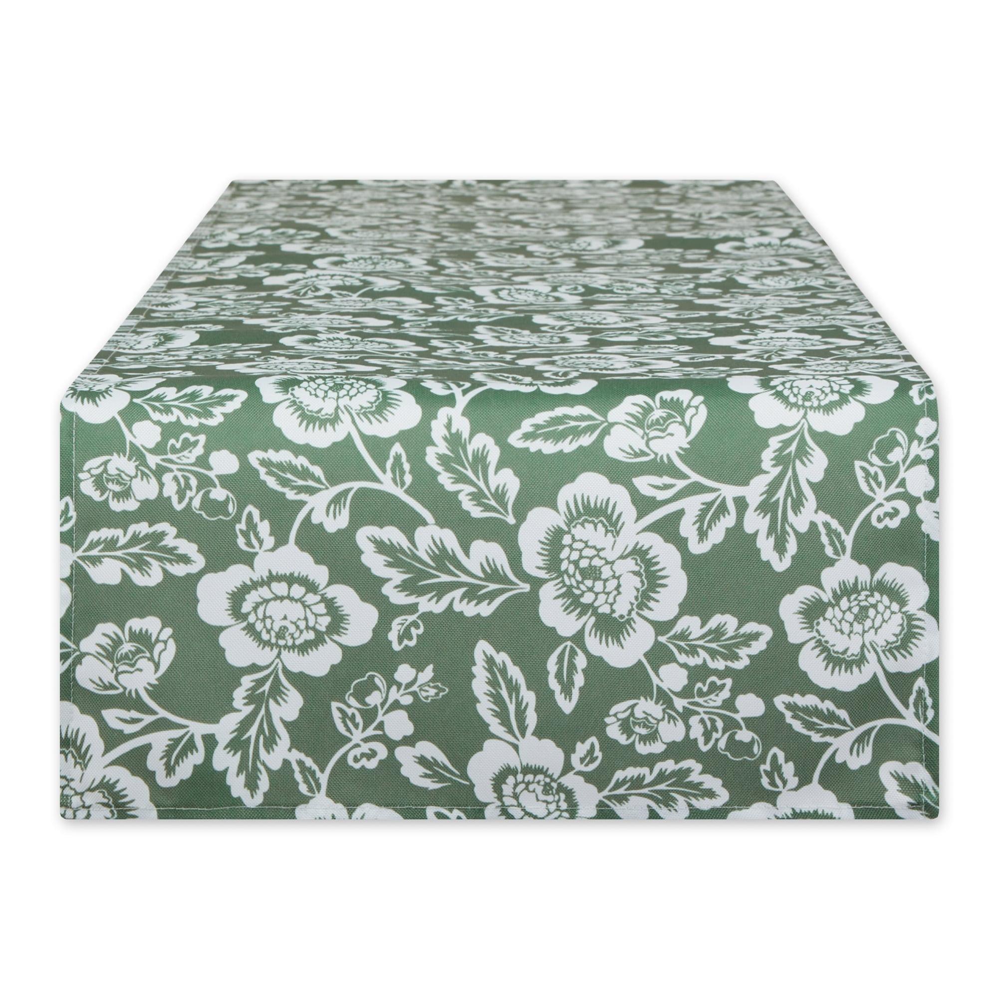 Artichoke Green  Floral Print Outdoor Fabric Table Runner 14x72