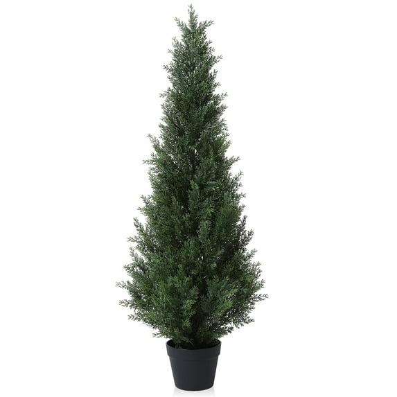 Artificial Cedar Tree 4Ft Outdoor Artificial Topiary Cedar Plants Fake Tree UV Rated Potted Tree for Porch Decor Faux Pine Tree for Perfect Housewarming Gift 1 Pack