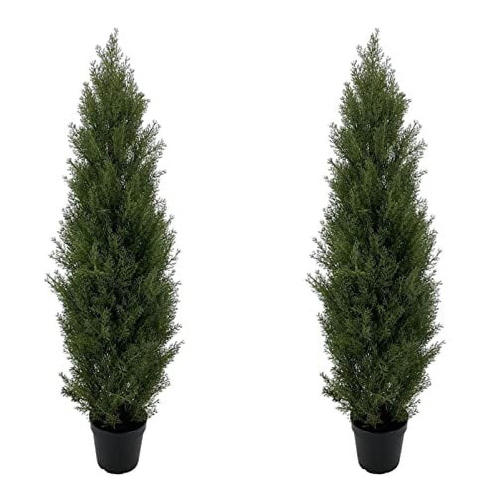 Artificial Cedar Tree 5FT Artificial Cedar Topiary Trees for Outdoors Potted Fake Cypress Trees Faux Evergreen Plants for Home Porch Decor Set of 2